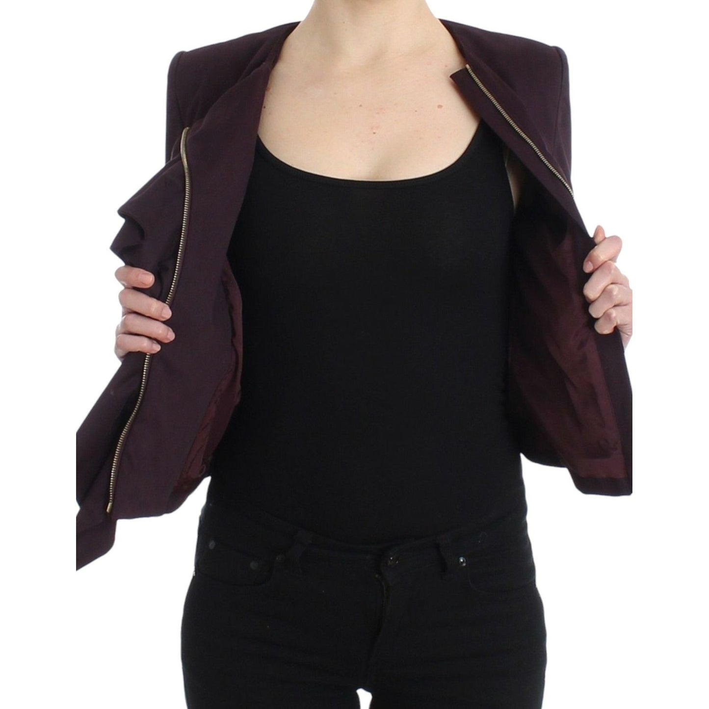 GF Ferre Elegant Purple Cotton Blend Blazer Coats & Jackets GF Ferre Black