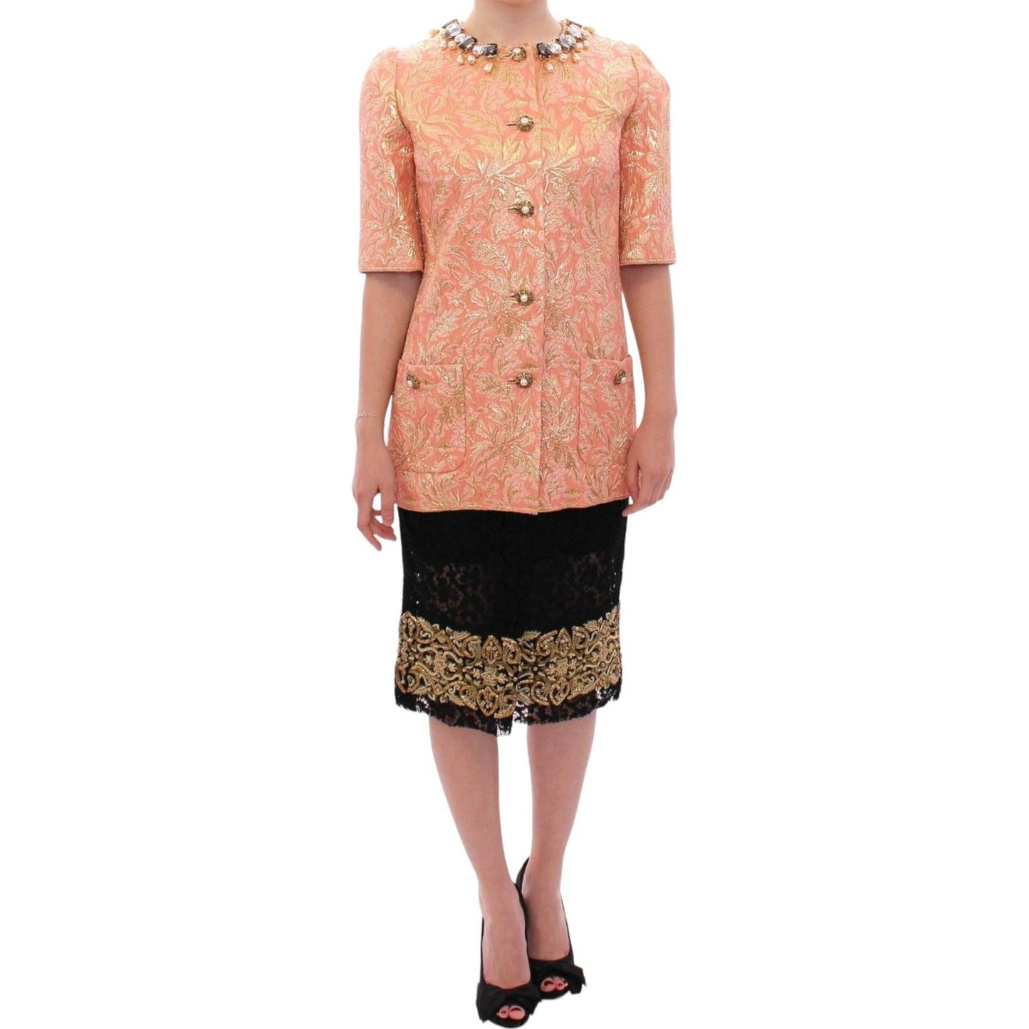 Dolce & Gabbana Exclusive Crystal Brocade Coat Jacket Dolce & Gabbana Dark Salmon