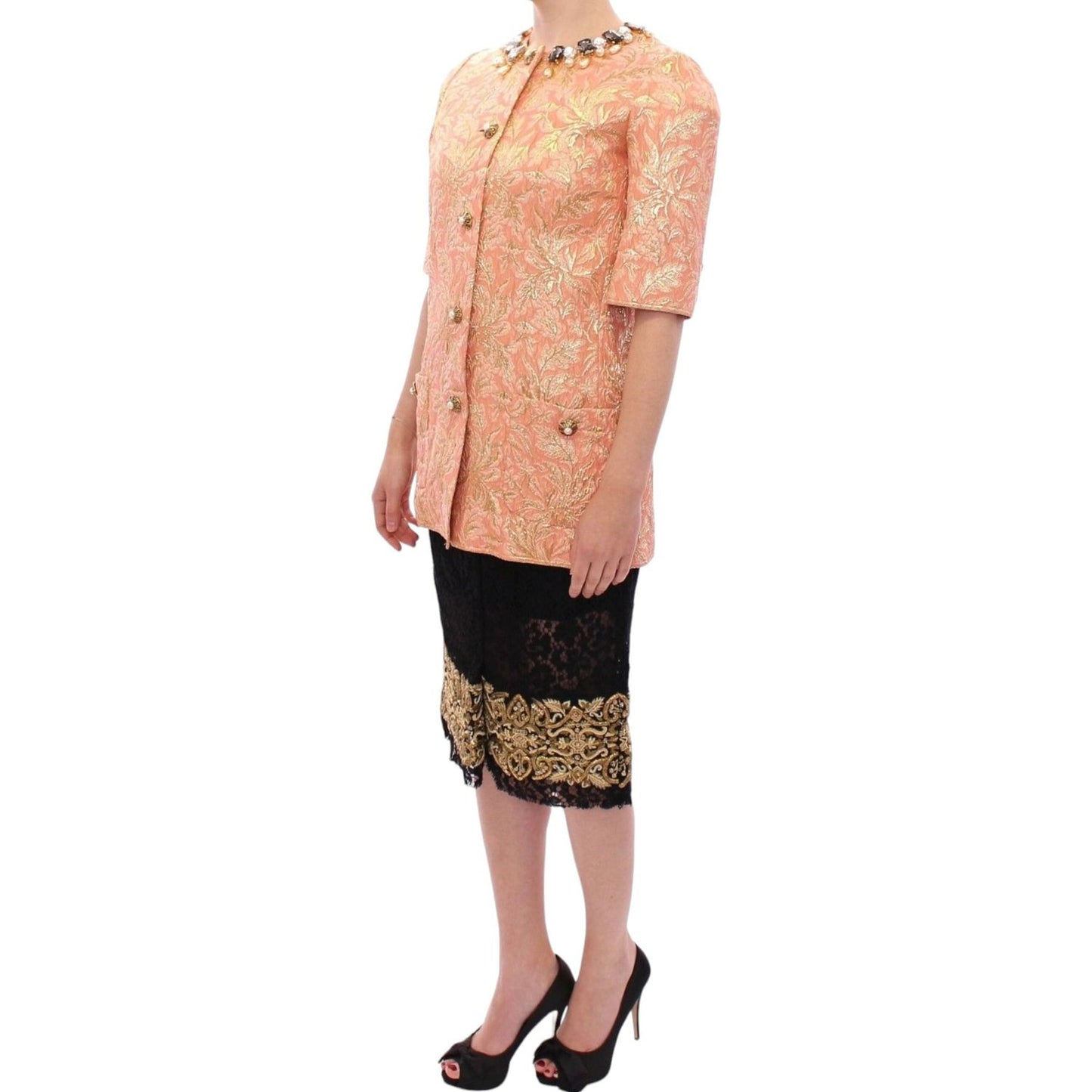 Dolce & Gabbana Exclusive Crystal Brocade Coat Jacket Dolce & Gabbana Tan