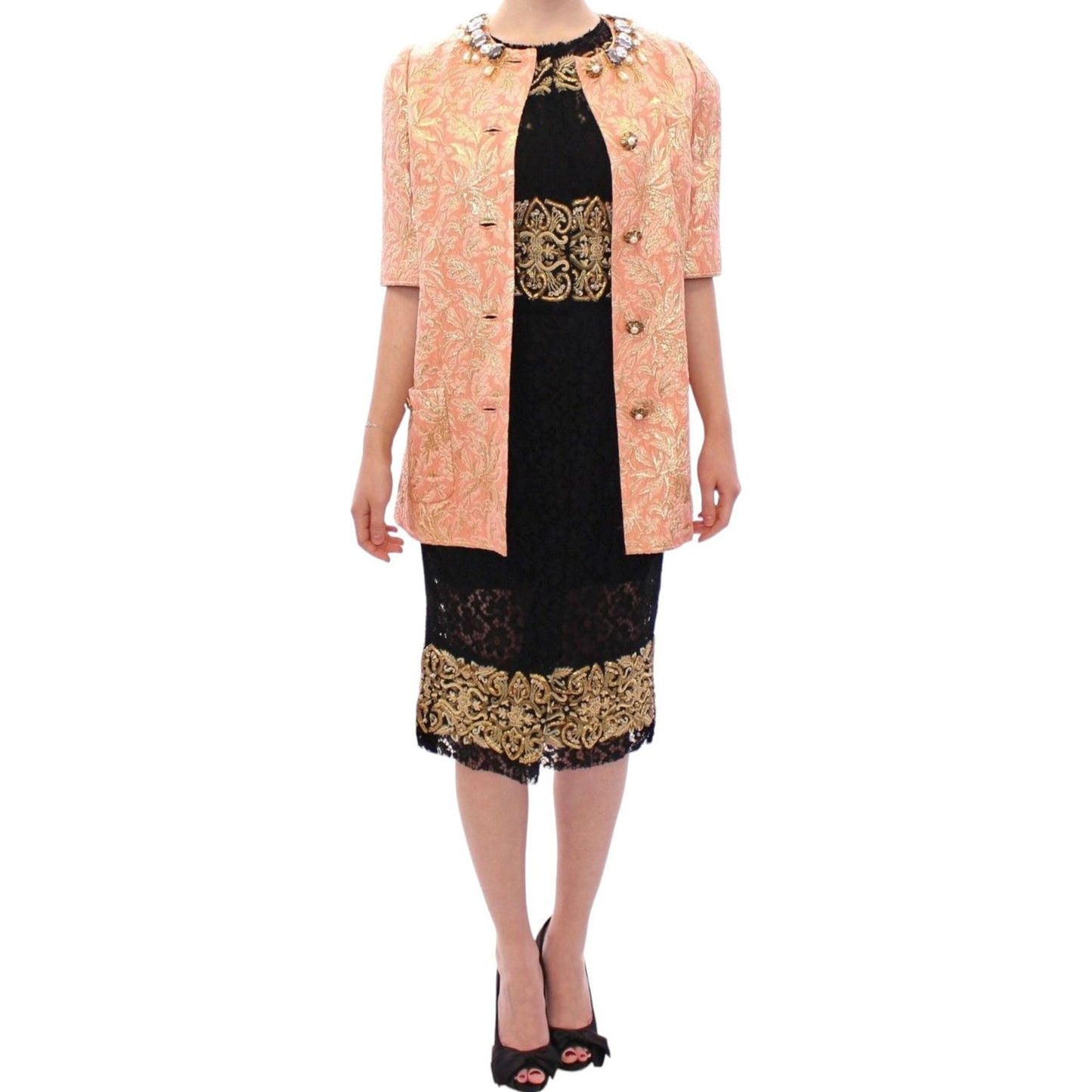 Dolce & Gabbana Exclusive Crystal Brocade Coat Jacket Dolce & Gabbana Tan