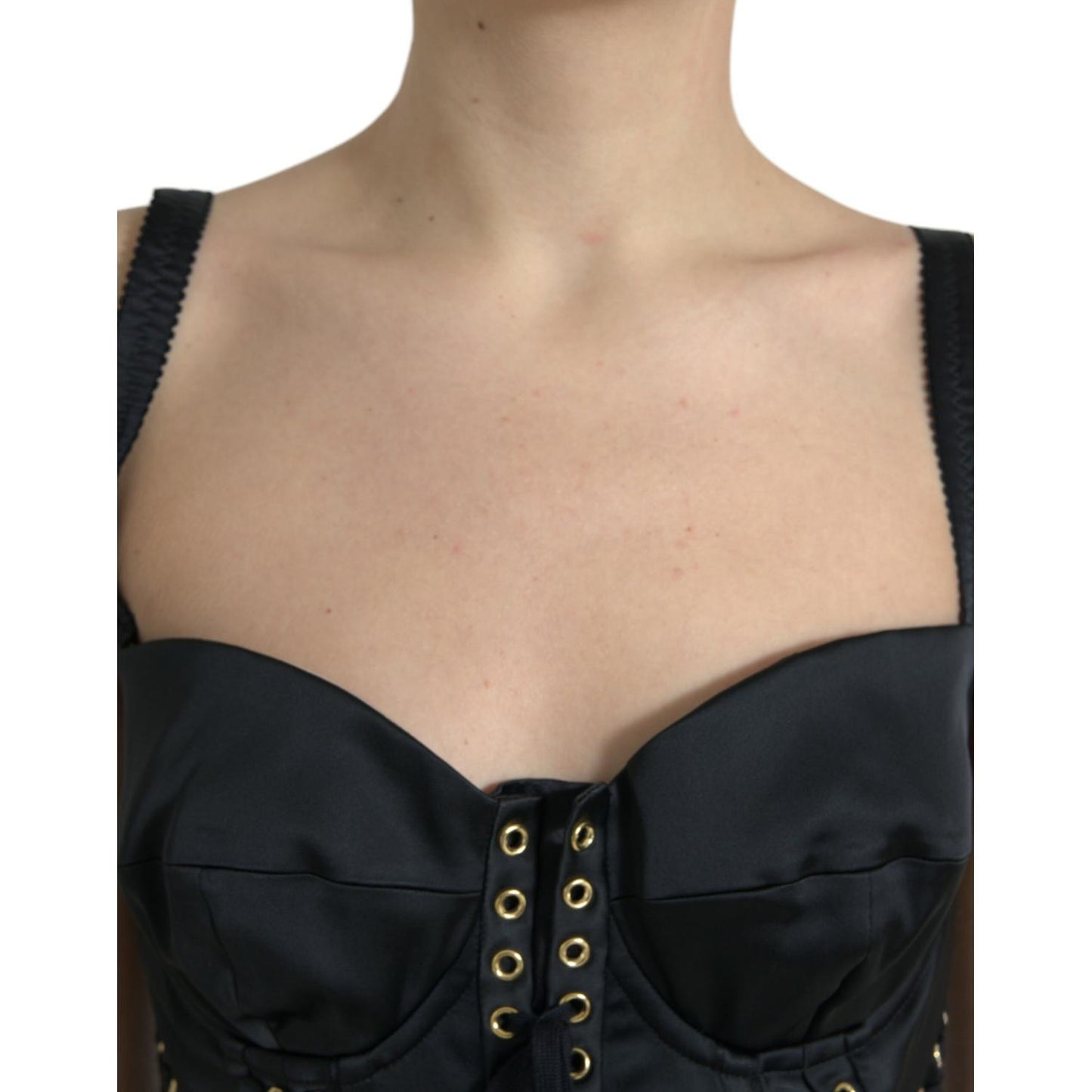 Dolce & Gabbana Elegant Black Lace-Up Midi Bodycon Dress Dolce & Gabbana Rosy Brown