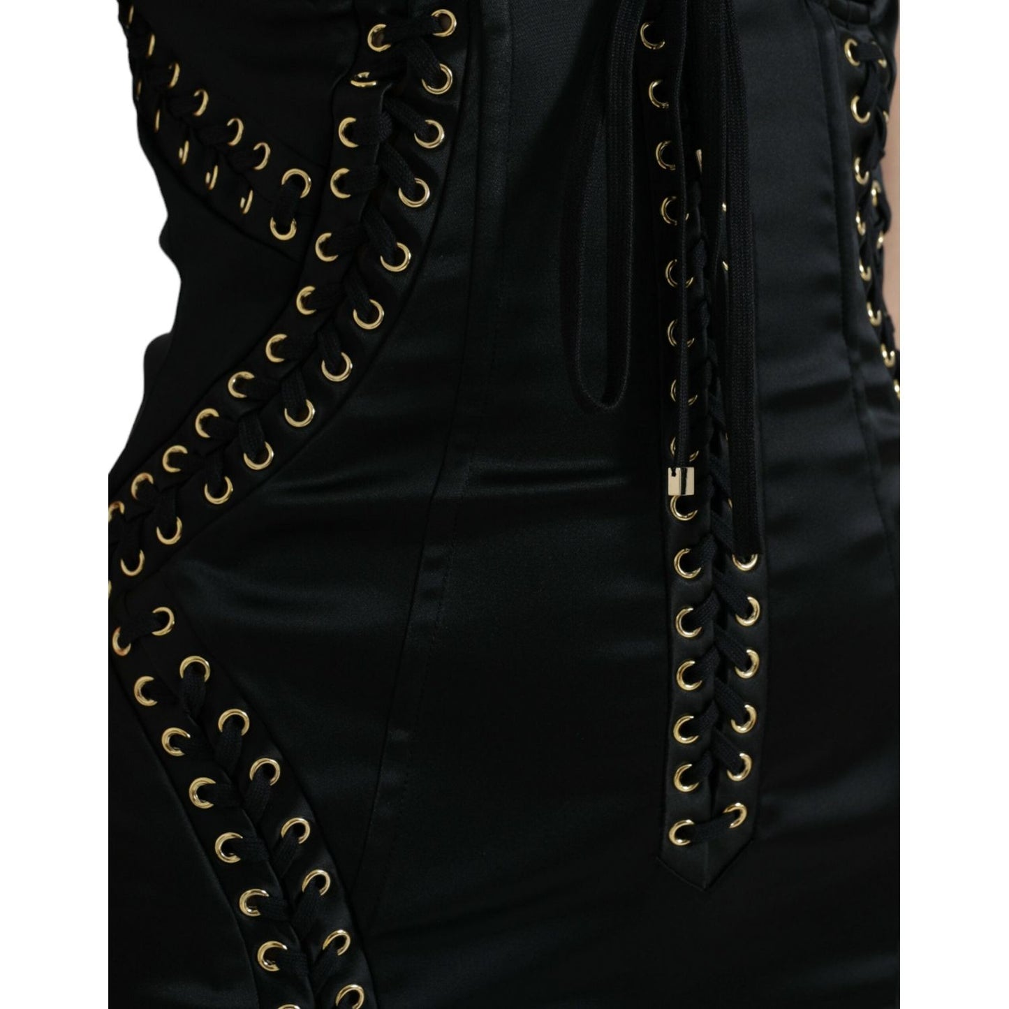 Dolce & Gabbana Elegant Black Lace-Up Midi Bodycon Dress Dolce & Gabbana Black