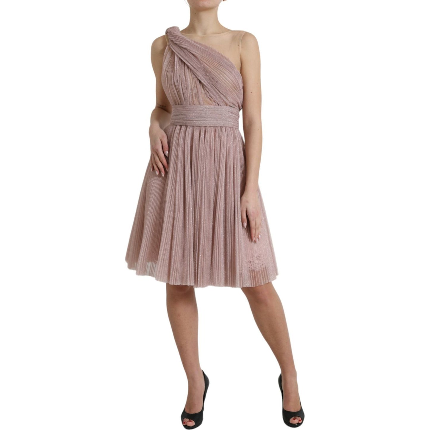 Dolce & Gabbana Elegant Asymmetrical Pink Tulle Dress Dolce & Gabbana Rosy Brown