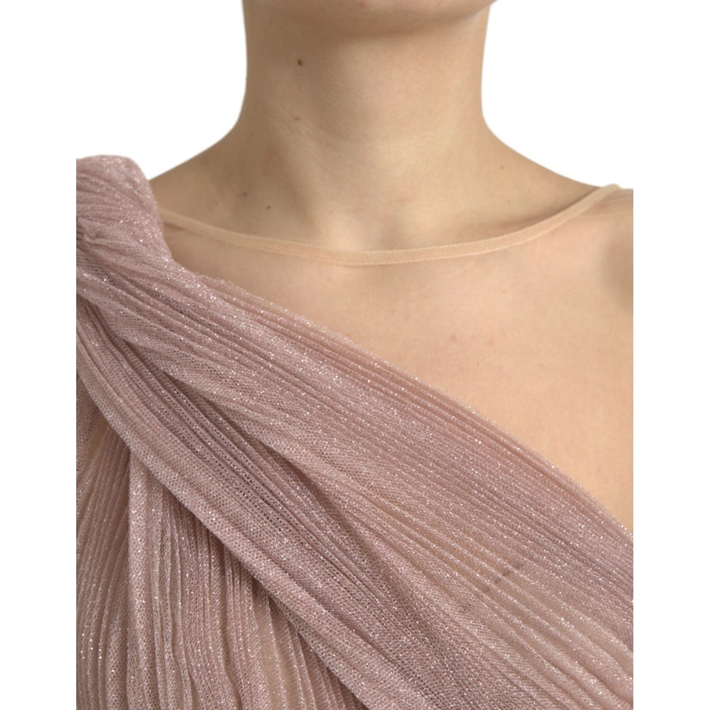 Dolce & Gabbana Elegant Asymmetrical Pink Tulle Dress Dolce & Gabbana Rosy Brown