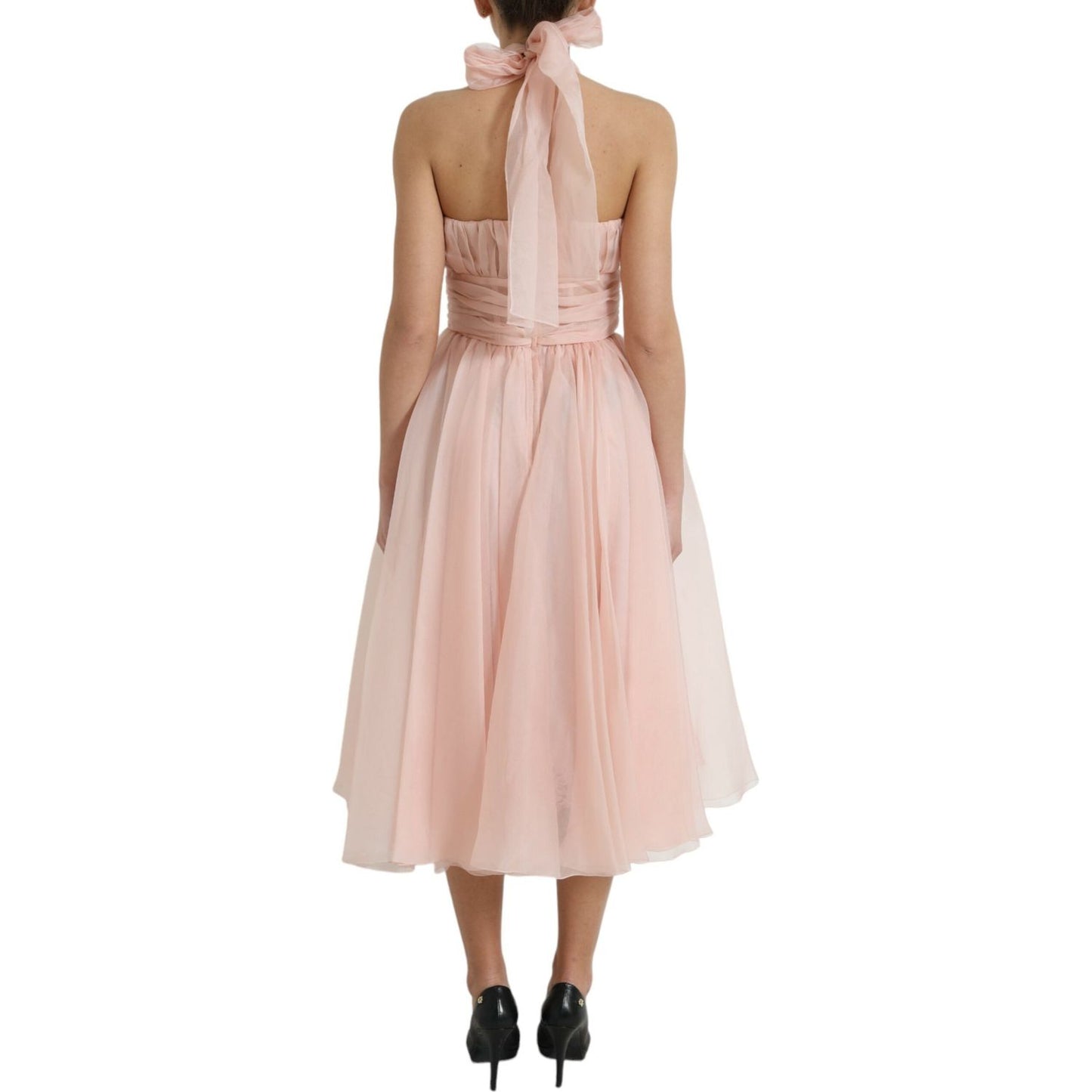 Dolce & Gabbana Elegant Silk Chiffon Halter Midi Dress Dolce & Gabbana Gray