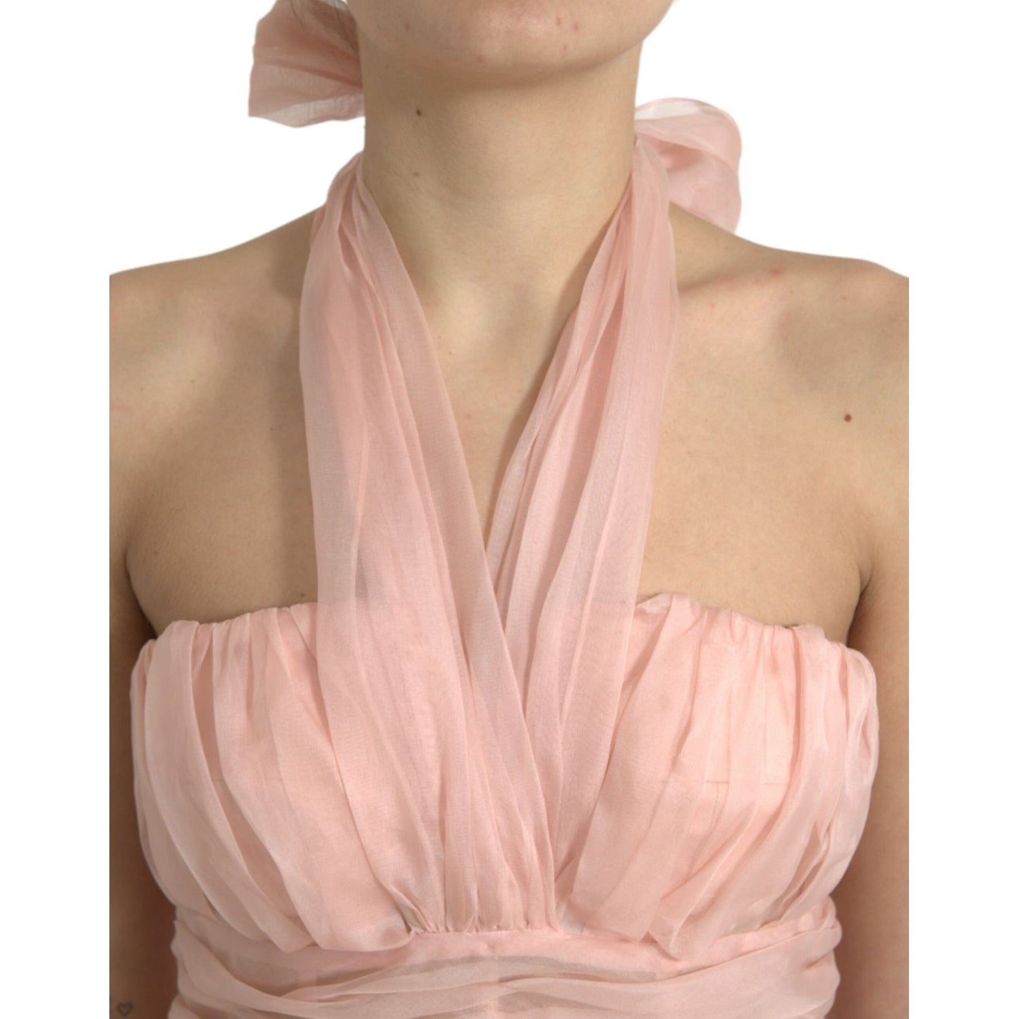Dolce & Gabbana Elegant Silk Chiffon Halter Midi Dress Dolce & Gabbana Tan