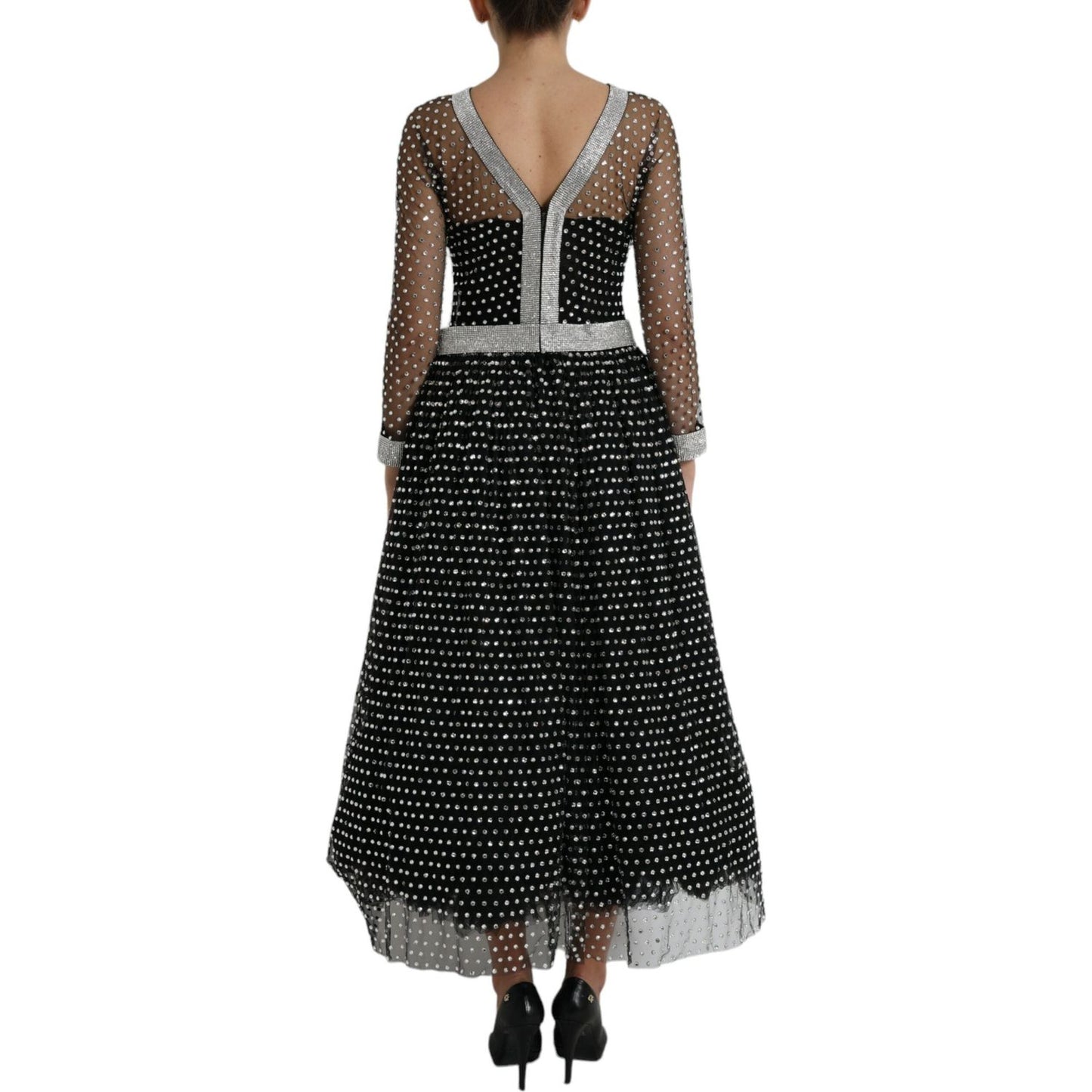 Dolce & Gabbana Elegant Crystal-Embellished Long Black Dress Dolce & Gabbana Dark Gray