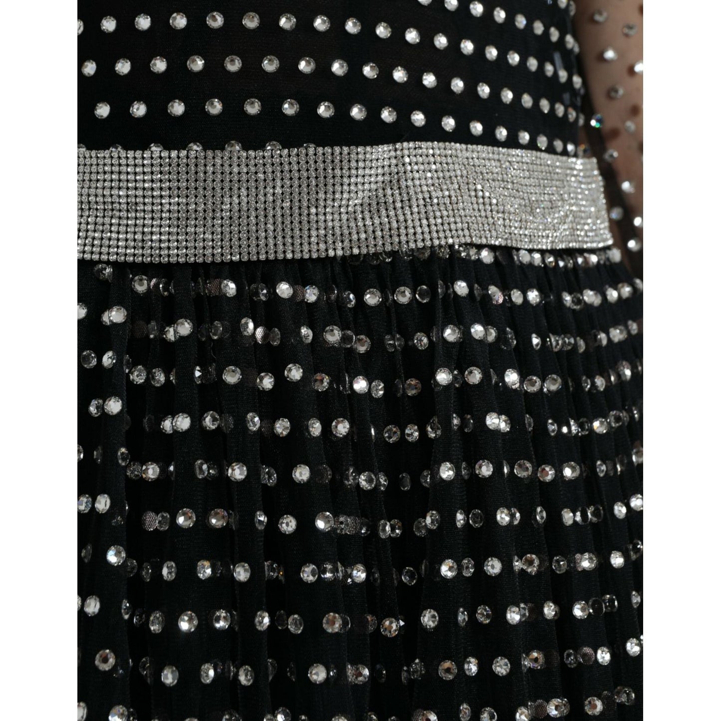 Dolce & Gabbana Elegant Crystal-Embellished Long Black Dress Dolce & Gabbana Black
