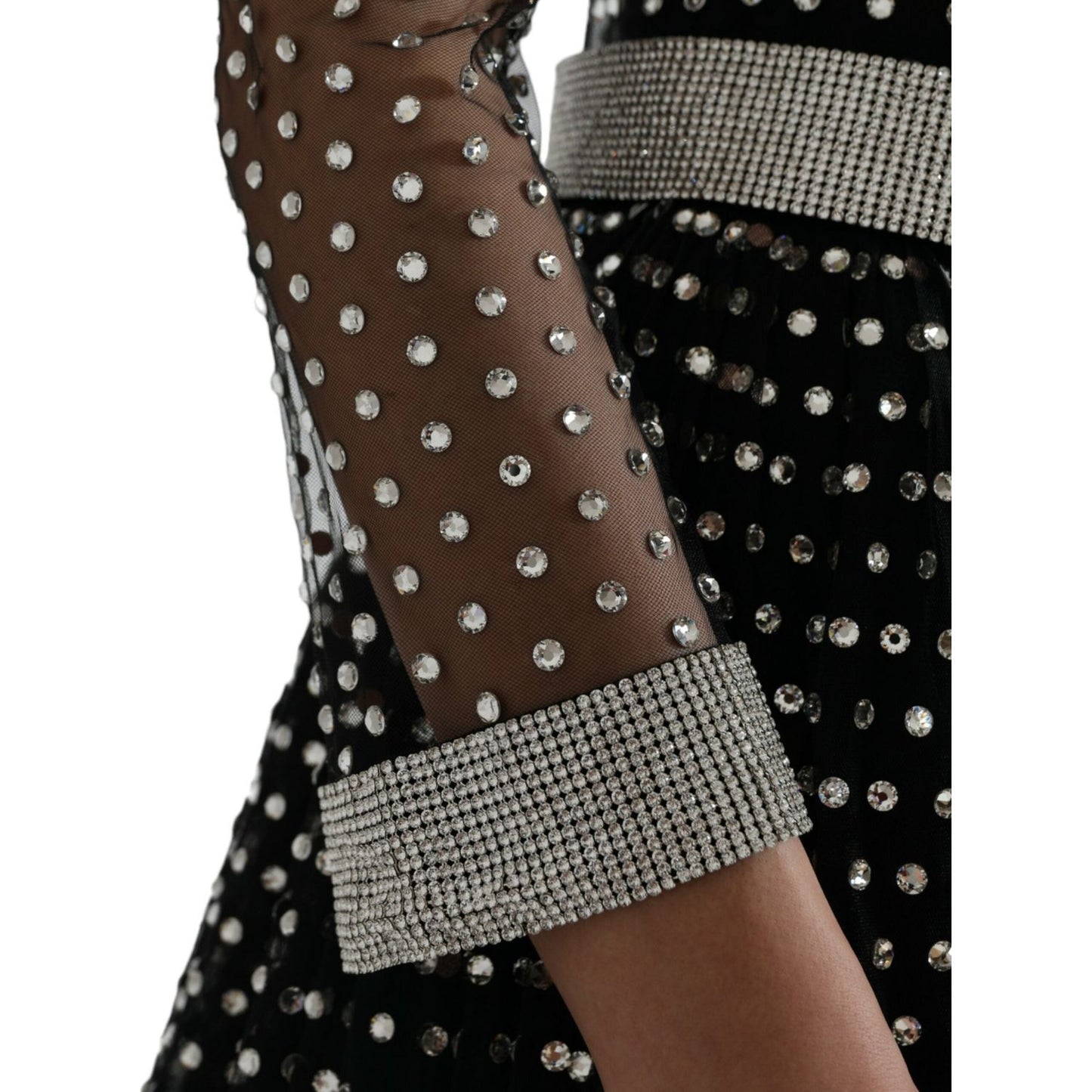 Dolce & Gabbana Elegant Crystal-Embellished Long Black Dress Dolce & Gabbana Black