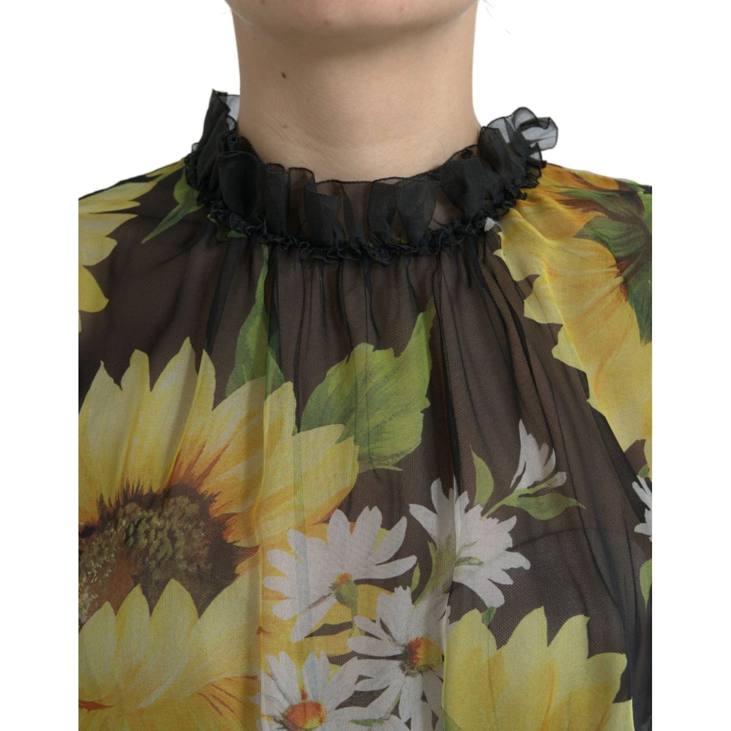 Dolce & Gabbana Elegant Sunflower Silk Maxi Dress Dolce & Gabbana Dim Gray