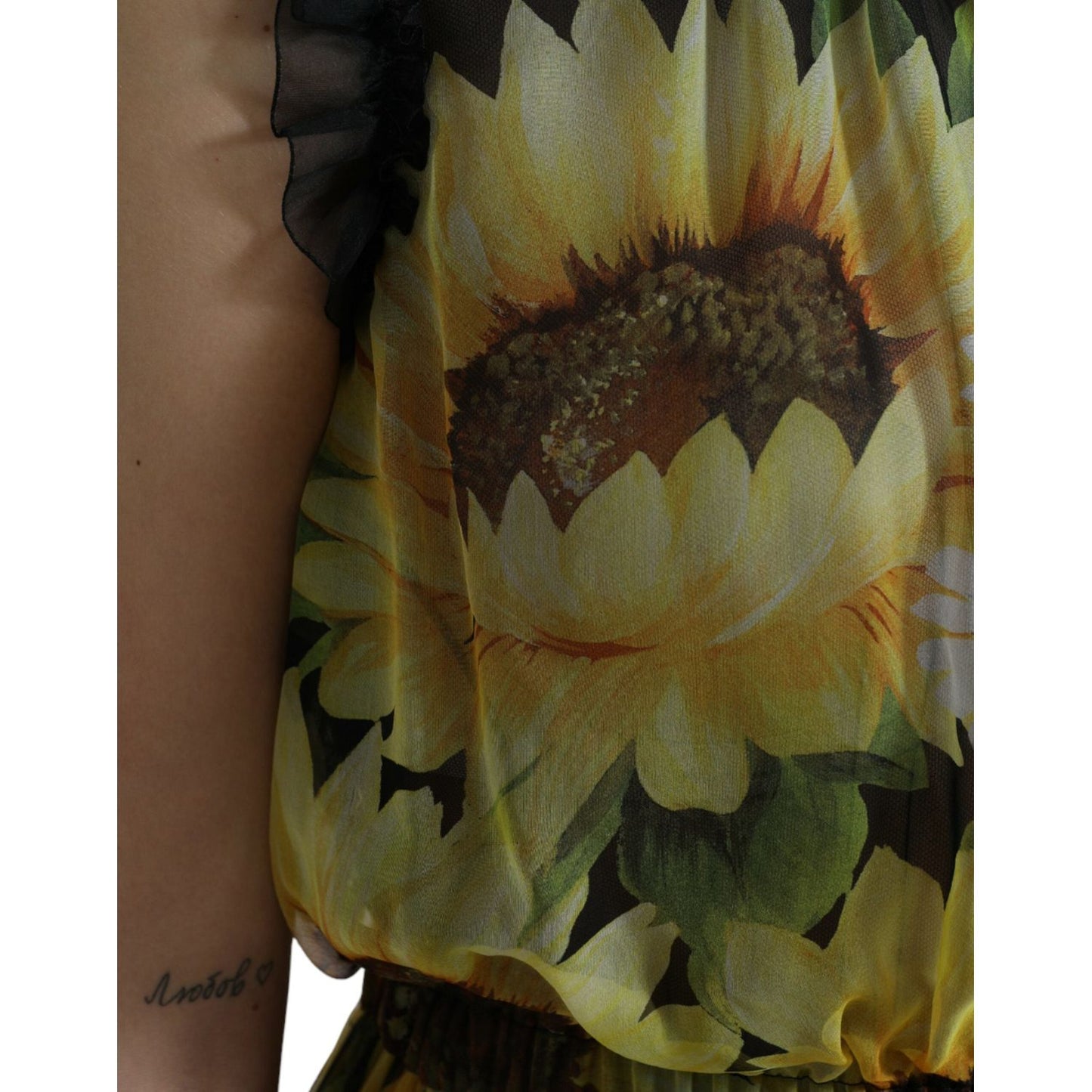 Dolce & Gabbana Elegant Sunflower Silk Maxi Dress Dolce & Gabbana Dark Olive Green