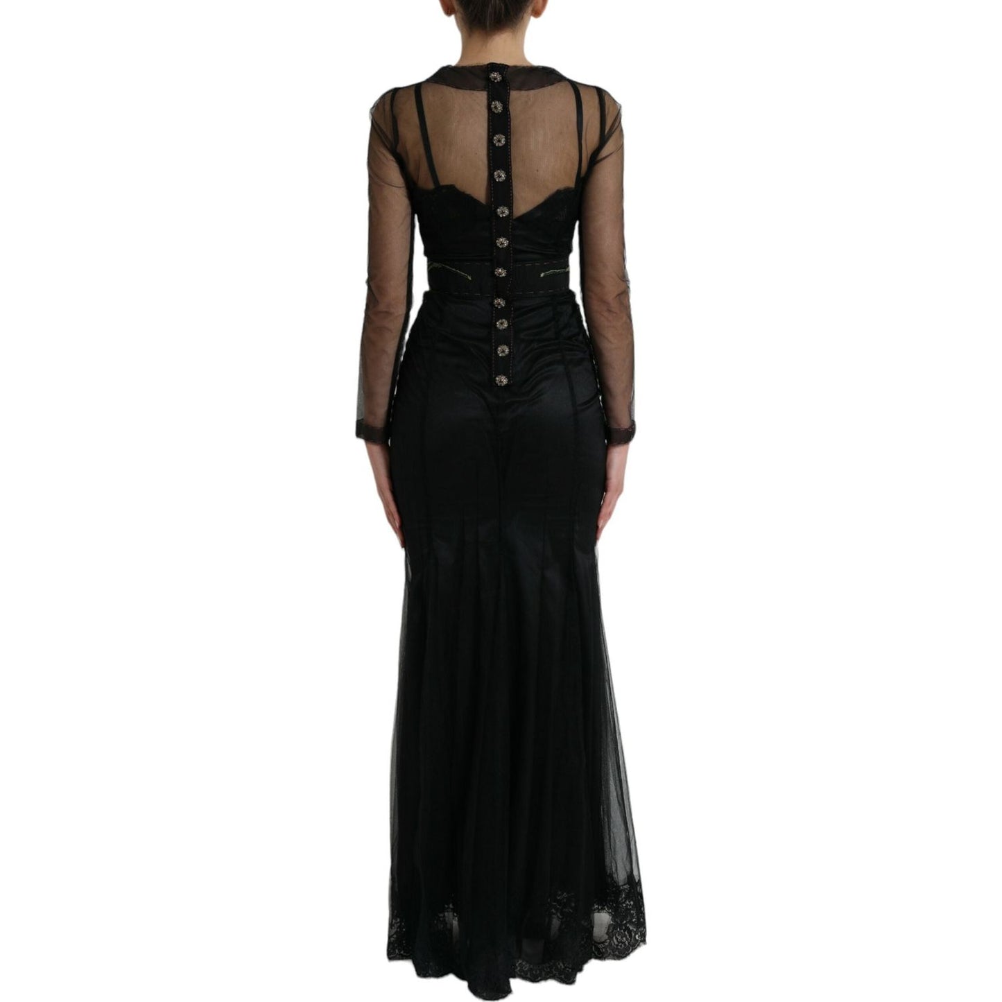 Dolce & Gabbana Floral Embroidery Tulle Long Evening Dress Dolce & Gabbana Black