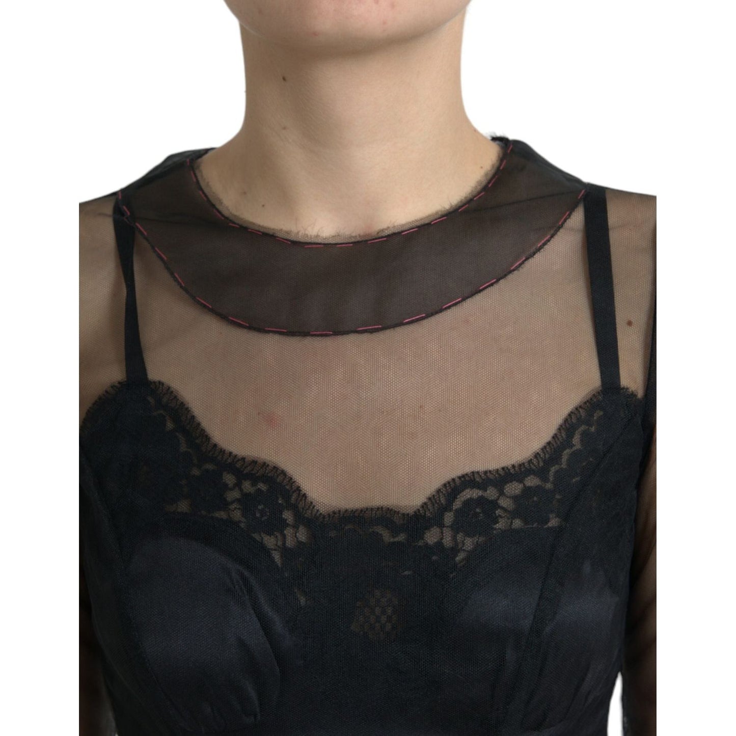 Dolce & Gabbana Floral Embroidery Tulle Long Evening Dress Dolce & Gabbana Black