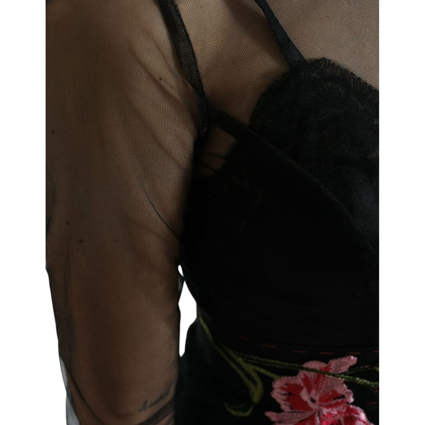 Dolce & Gabbana Floral Embroidery Tulle Long Evening Dress Dolce & Gabbana Black