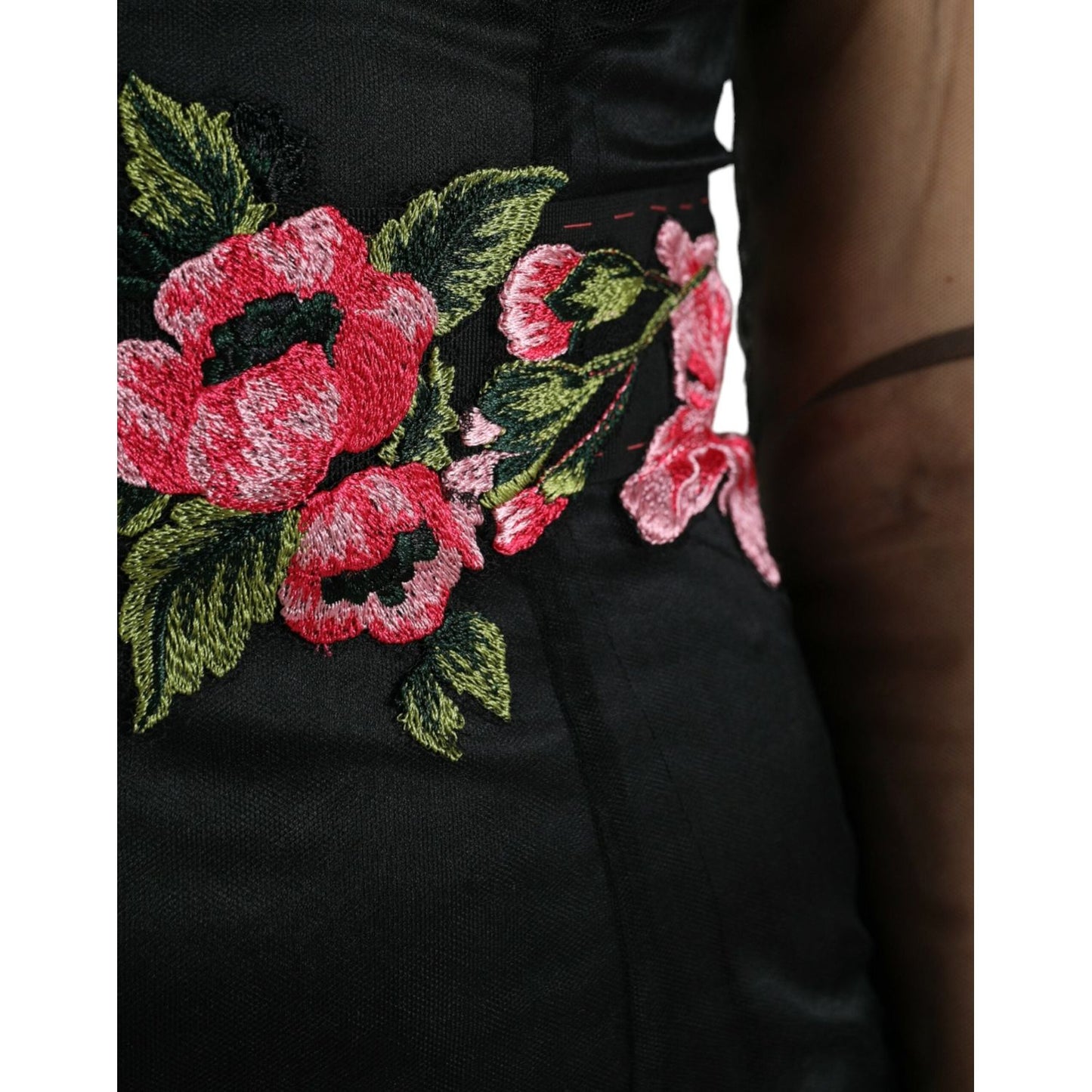 Dolce & Gabbana Floral Embroidery Tulle Long Evening Dress Dolce & Gabbana Black