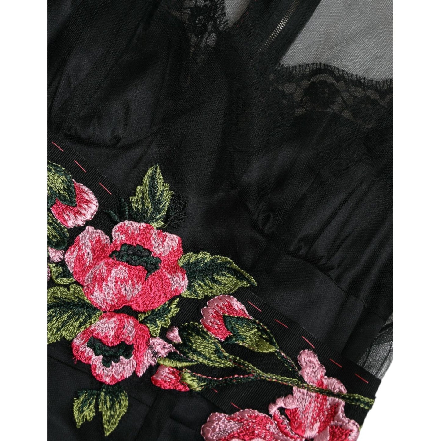 Dolce & Gabbana Floral Embroidery Tulle Long Evening Dress Dolce & Gabbana Black