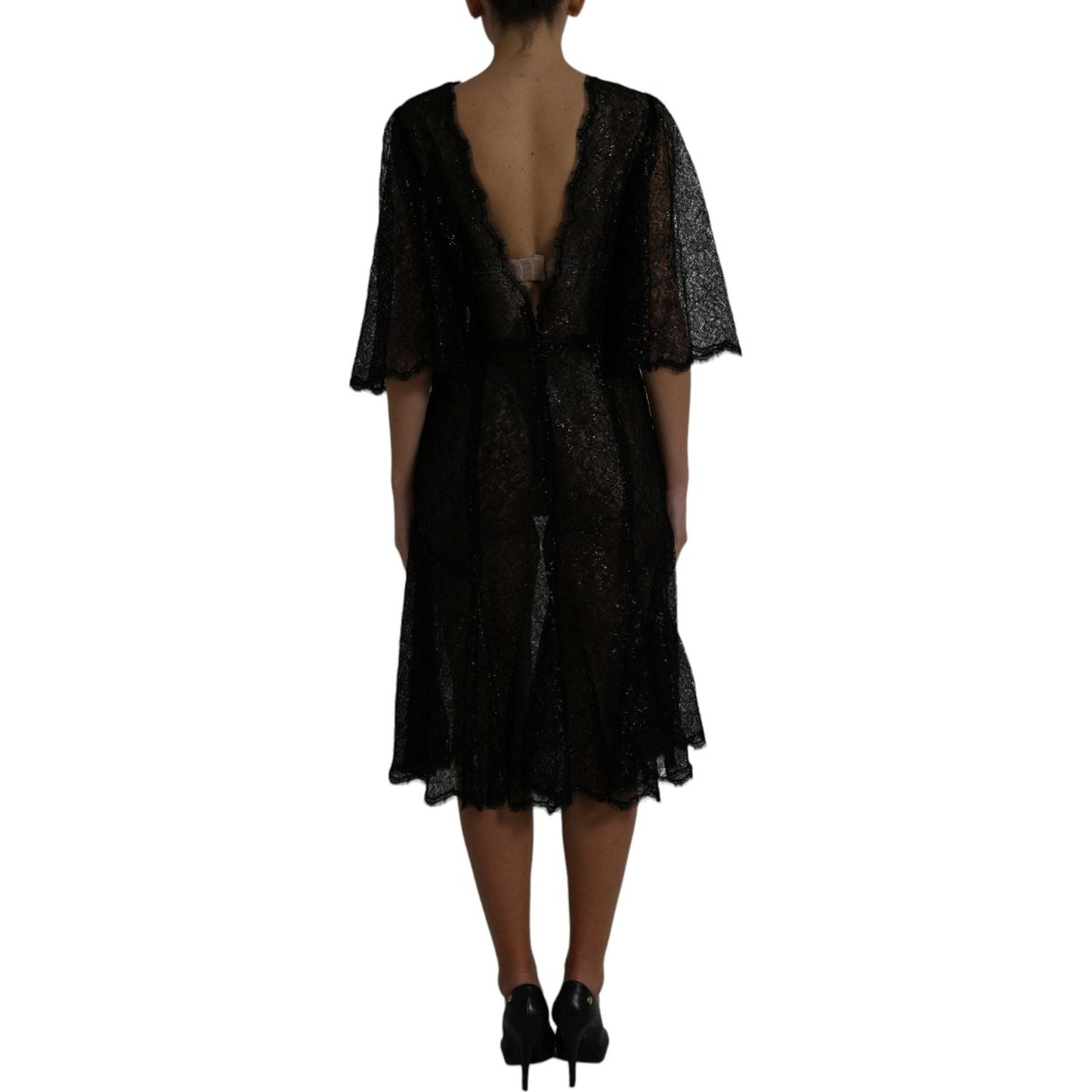 Dolce & Gabbana Elegant Floral Lace Midi Dress Dolce & Gabbana Black