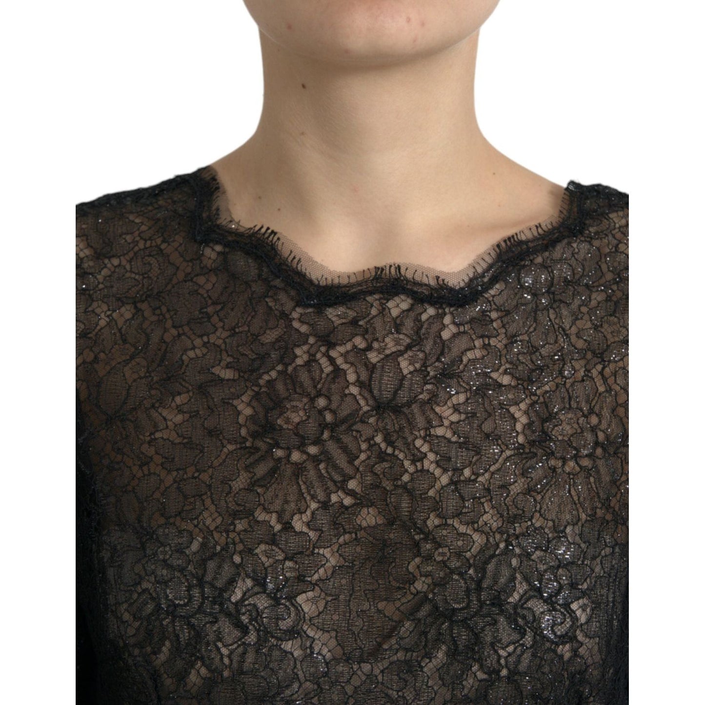 Dolce & Gabbana Elegant Floral Lace Midi Dress Dolce & Gabbana Dark Slate Gray