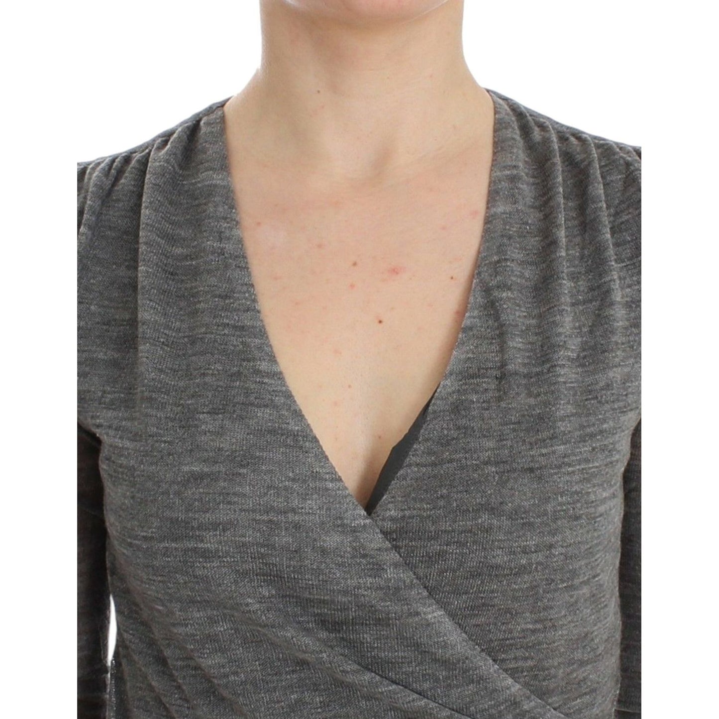 Ermanno Scervino Gray Wool Blend Stretch Long Sleeve Sweater