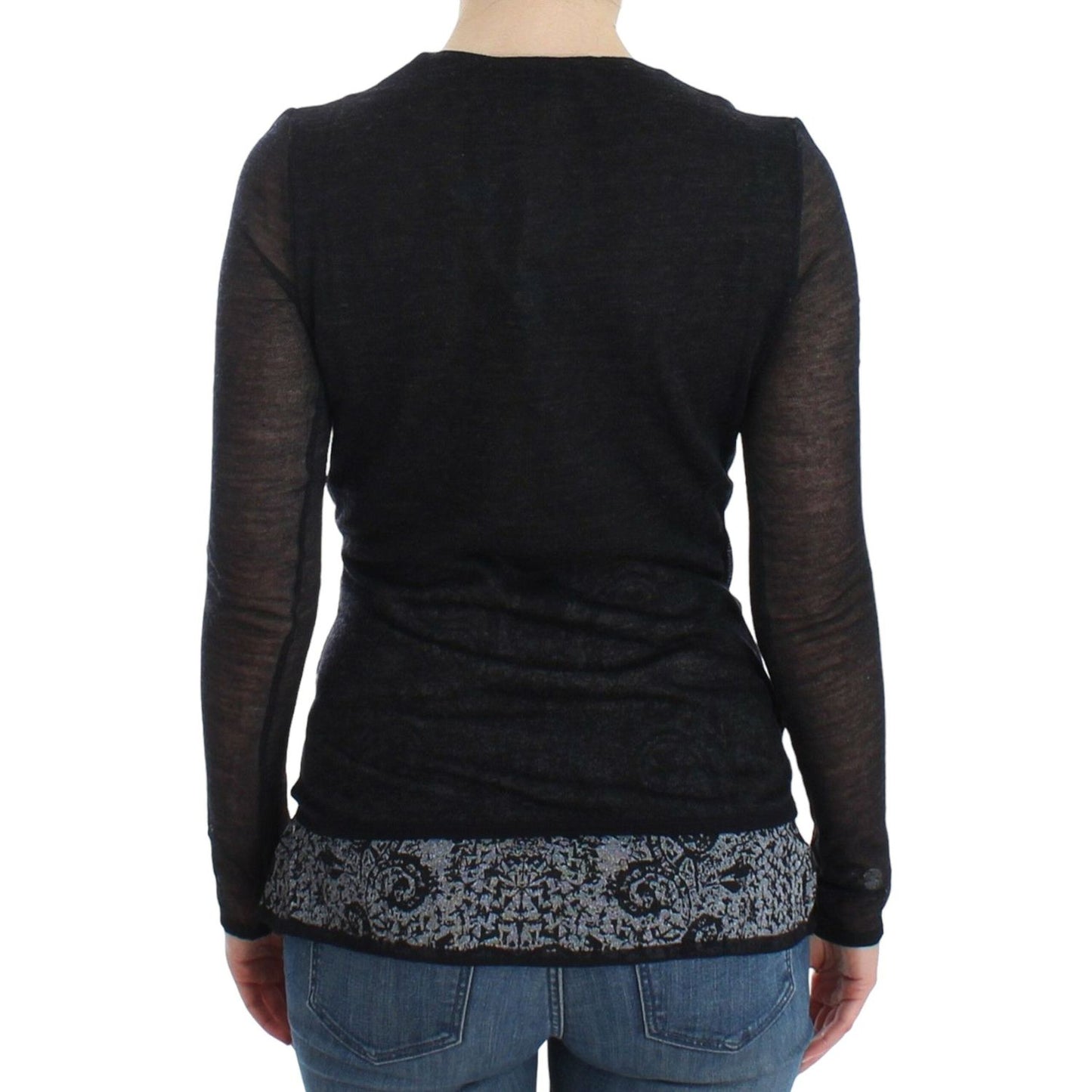 Ermanno Scervino Deep V-neck Black Wool Blend Sweater Ermanno Scervino Dark Slate Gray