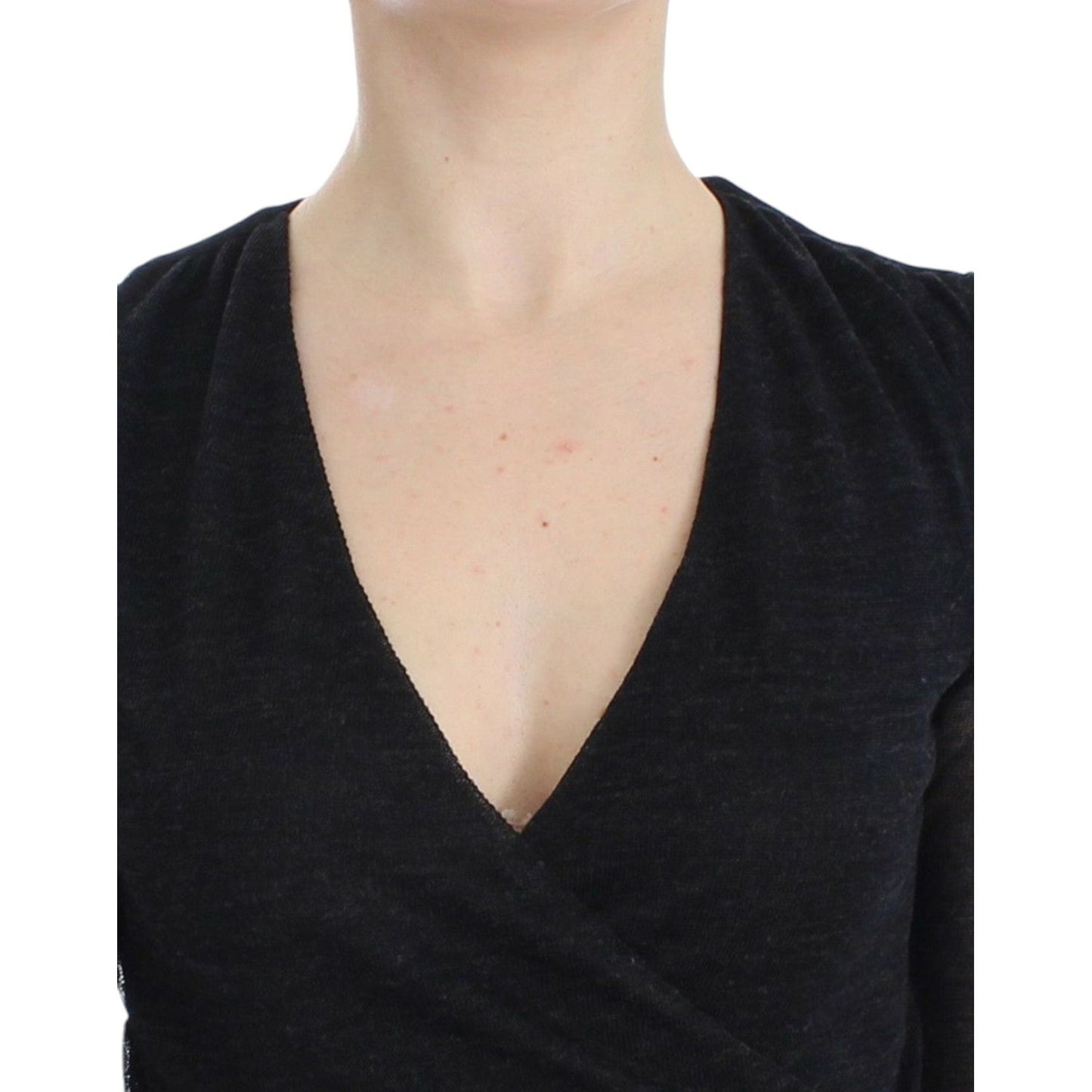 Ermanno Scervino Deep V-neck Black Wool Blend Sweater Ermanno Scervino Black