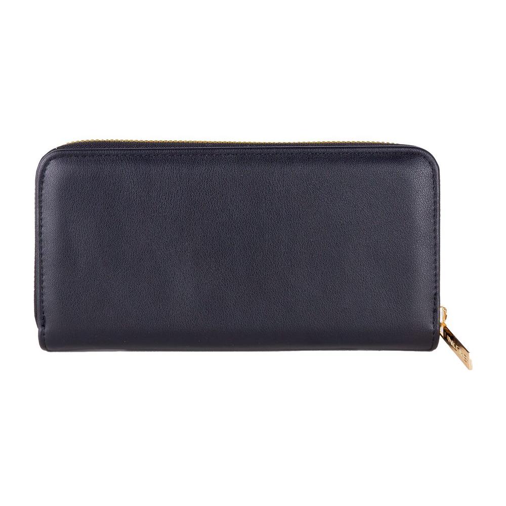 Baldinini Trend Chic Black Leather Zip Wallet Baldinini Trend Dark Slate Gray