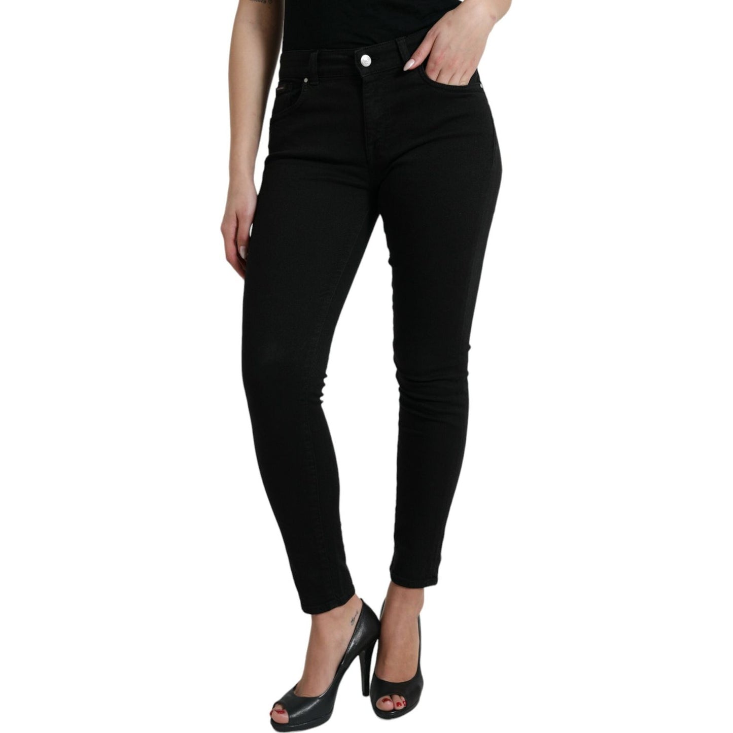 Dolce & Gabbana Chic Black Mid-Waist Stretch Jeans Dolce & Gabbana Rosy Brown