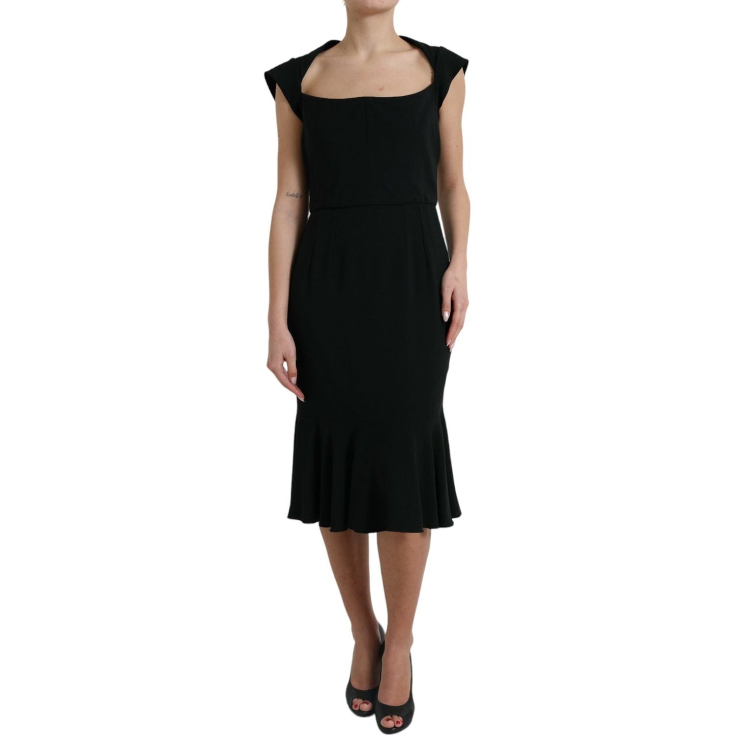 Dolce & Gabbana Elegant Black Stretch Cady Midi Dress Dolce & Gabbana Black