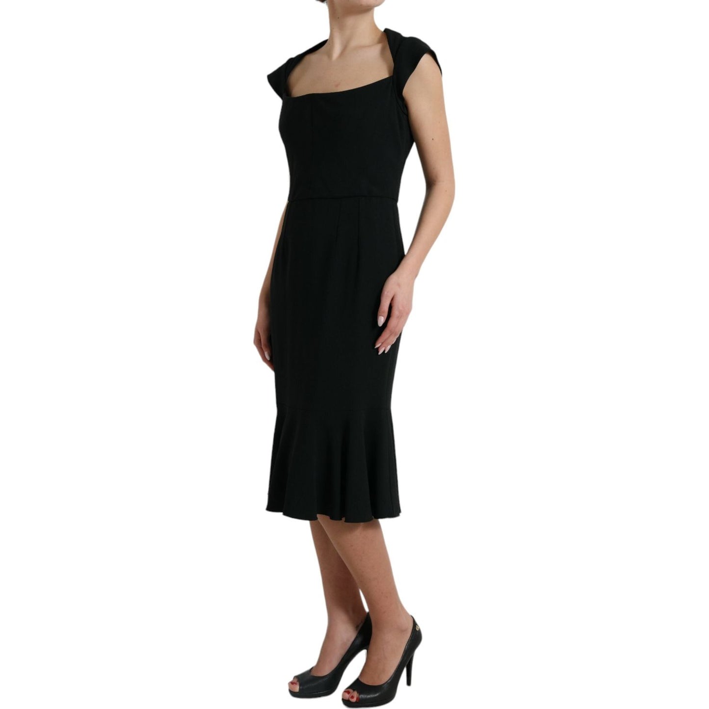 Dolce & Gabbana Elegant Black Stretch Cady Midi Dress Dolce & Gabbana Black