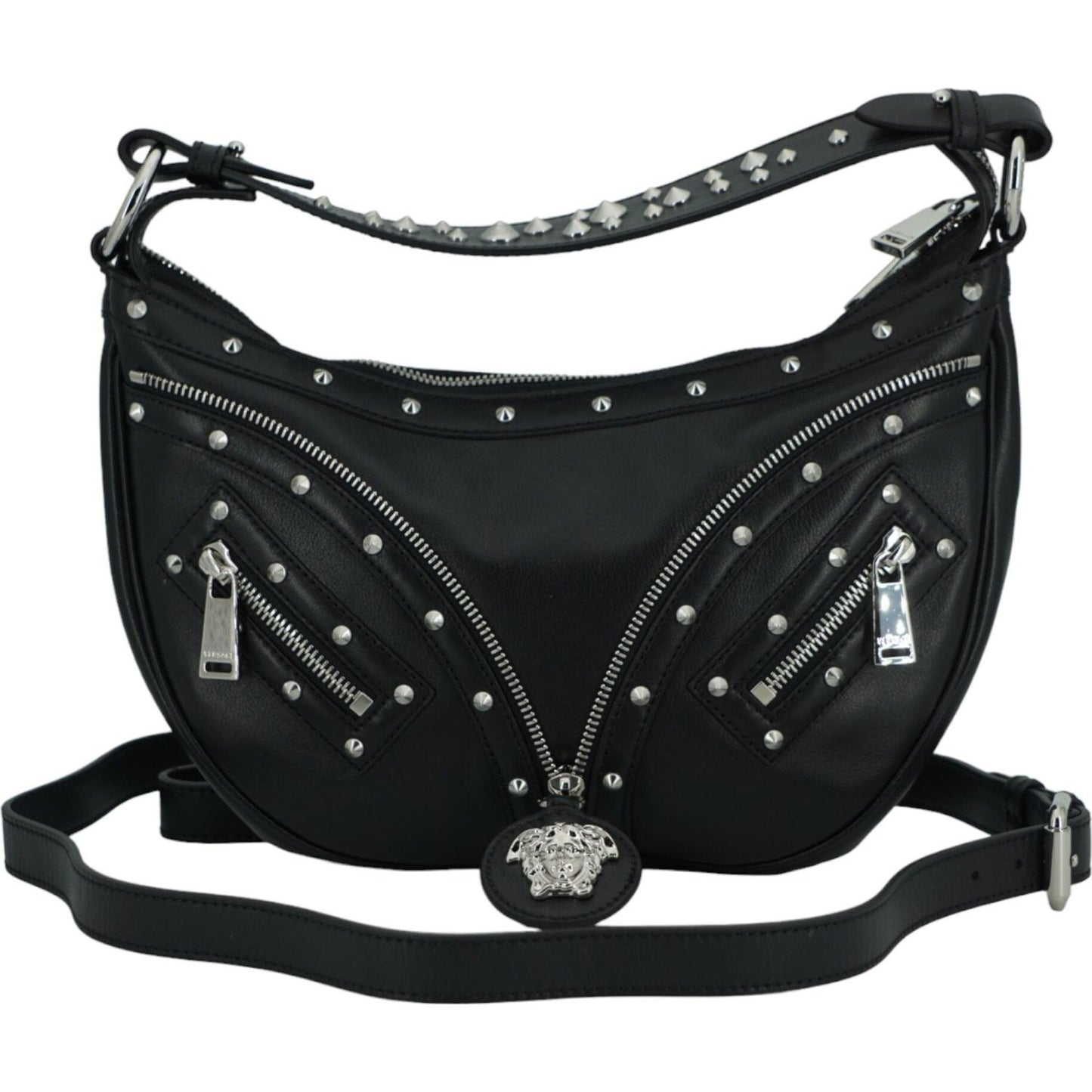 Versace Elegant Black Leather Hobo Shoulder Bag Versace Black
