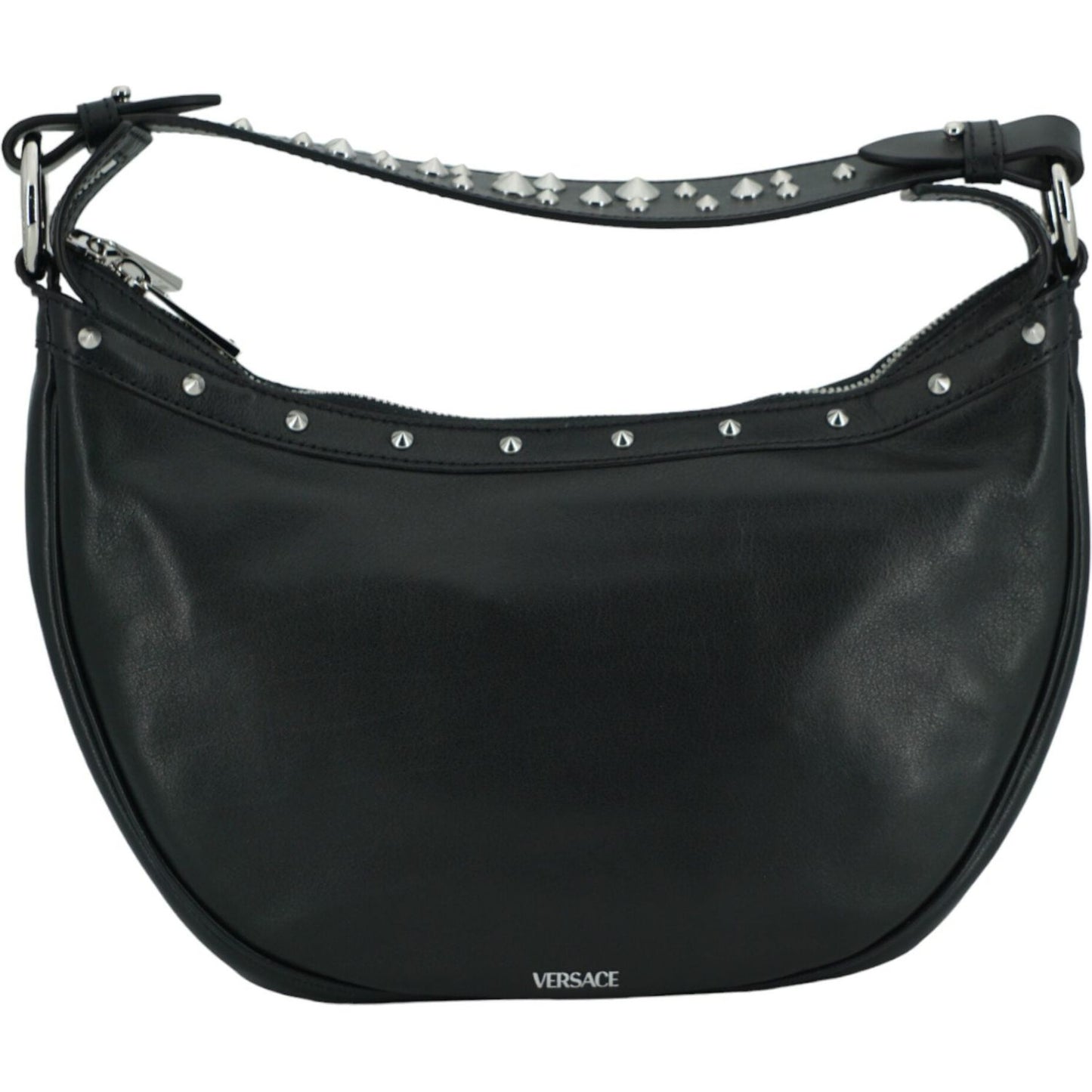 Versace Elegant Black Leather Hobo Shoulder Bag Versace Dark Slate Gray