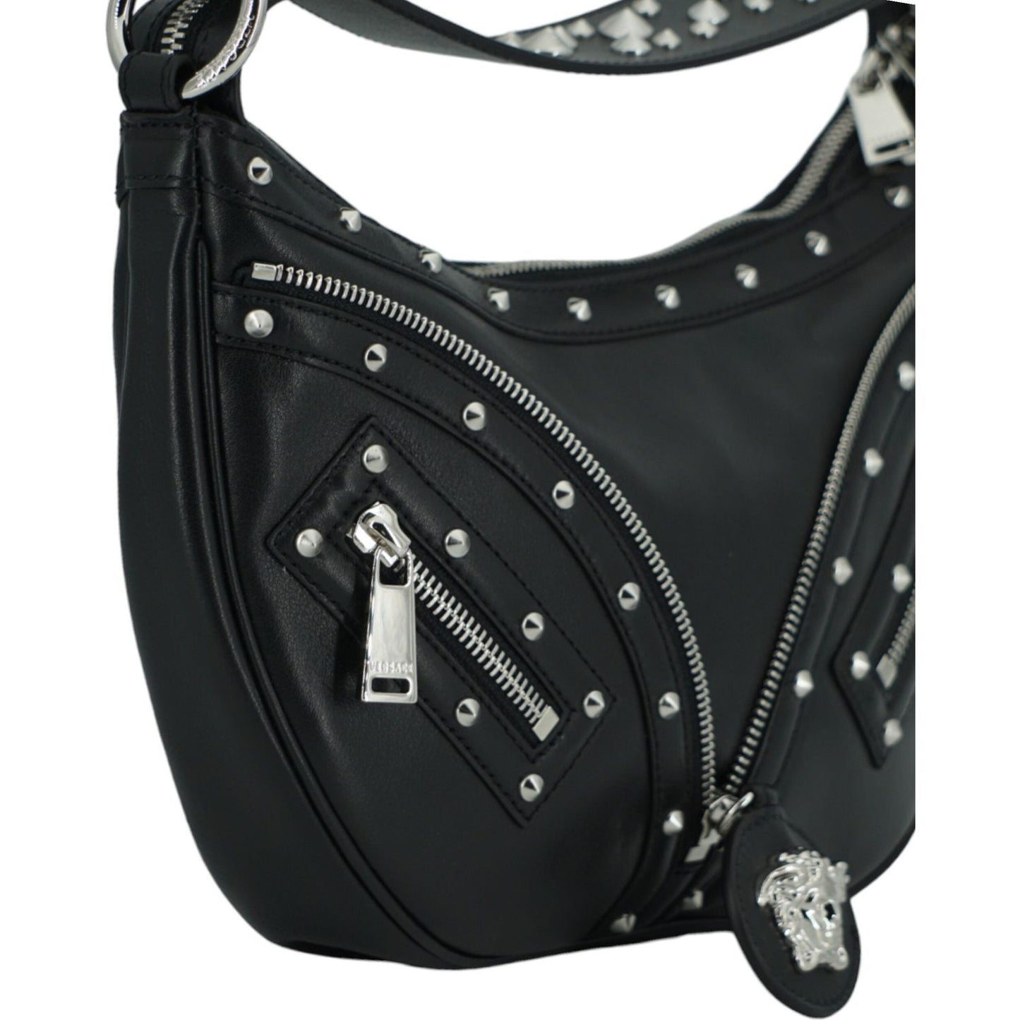 Versace Elegant Black Leather Hobo Shoulder Bag Versace Dark Slate Gray