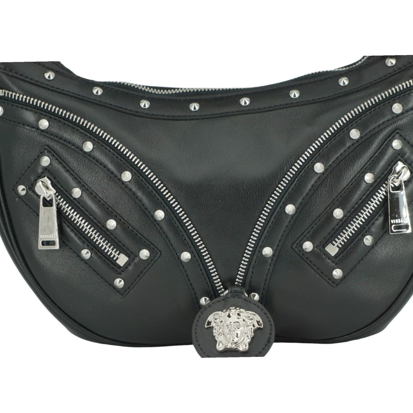 Versace Elegant Black Leather Hobo Shoulder Bag Versace Dark Slate Gray