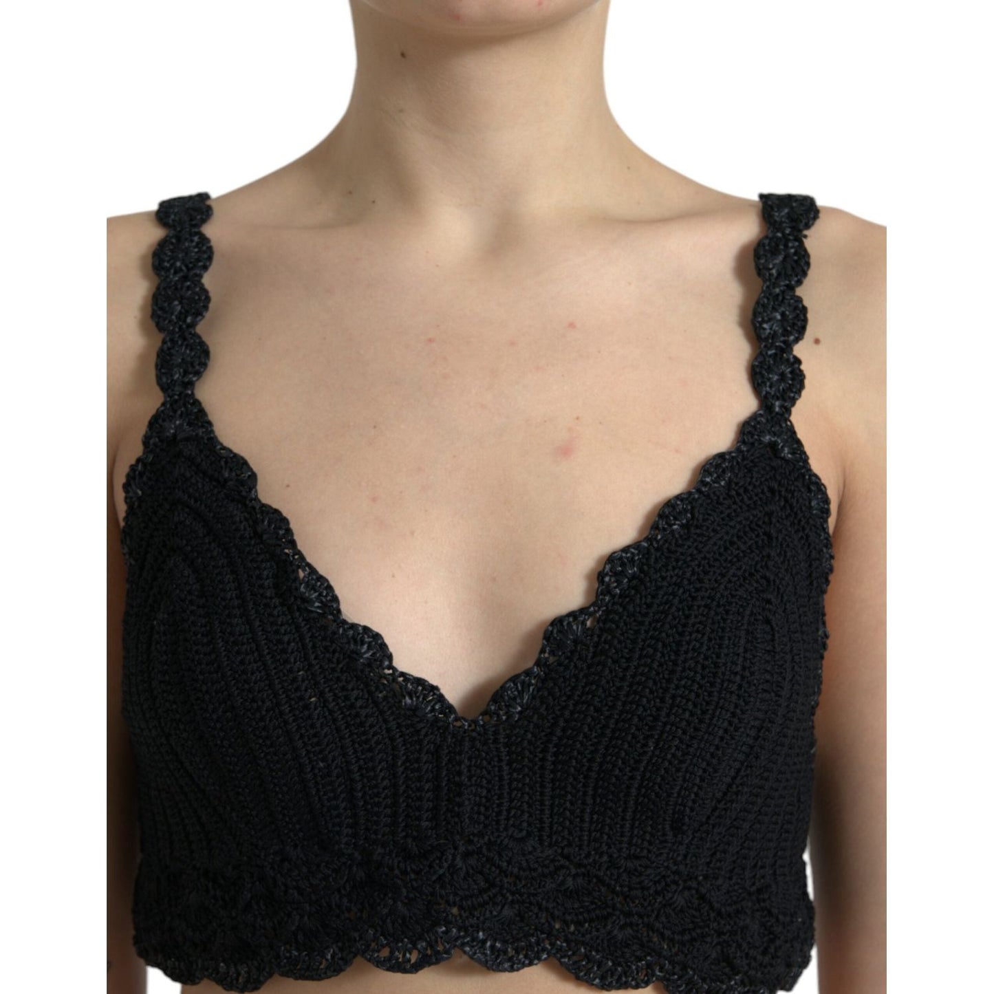 Dolce & Gabbana Elegant Black Crochet Corset Top Dolce & Gabbana Tan