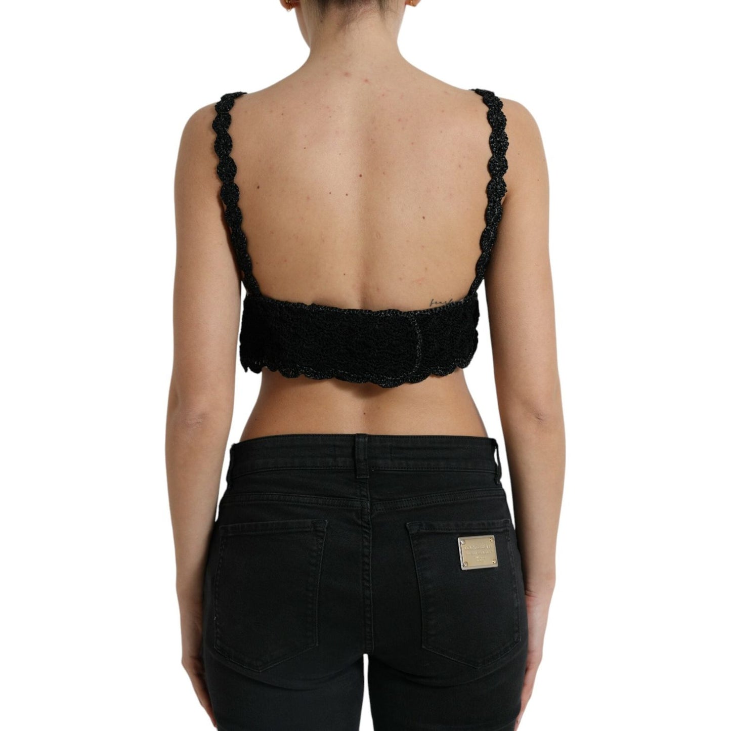 Dolce & Gabbana Elegant Black Crochet Corset Top Dolce & Gabbana Rosy Brown