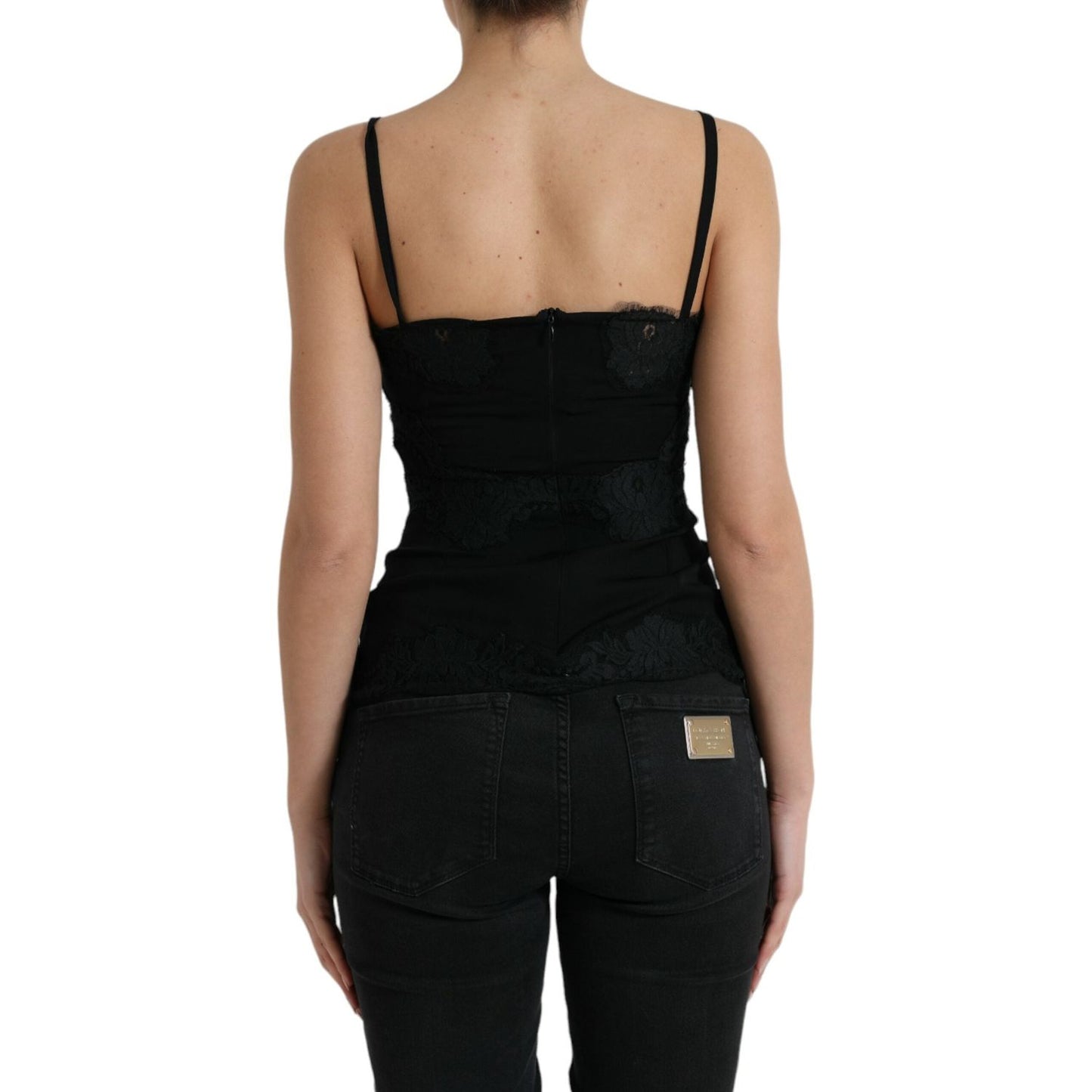 Dolce & Gabbana Elegant Black Silk Lace Tank Top Dolce & Gabbana Rosy Brown