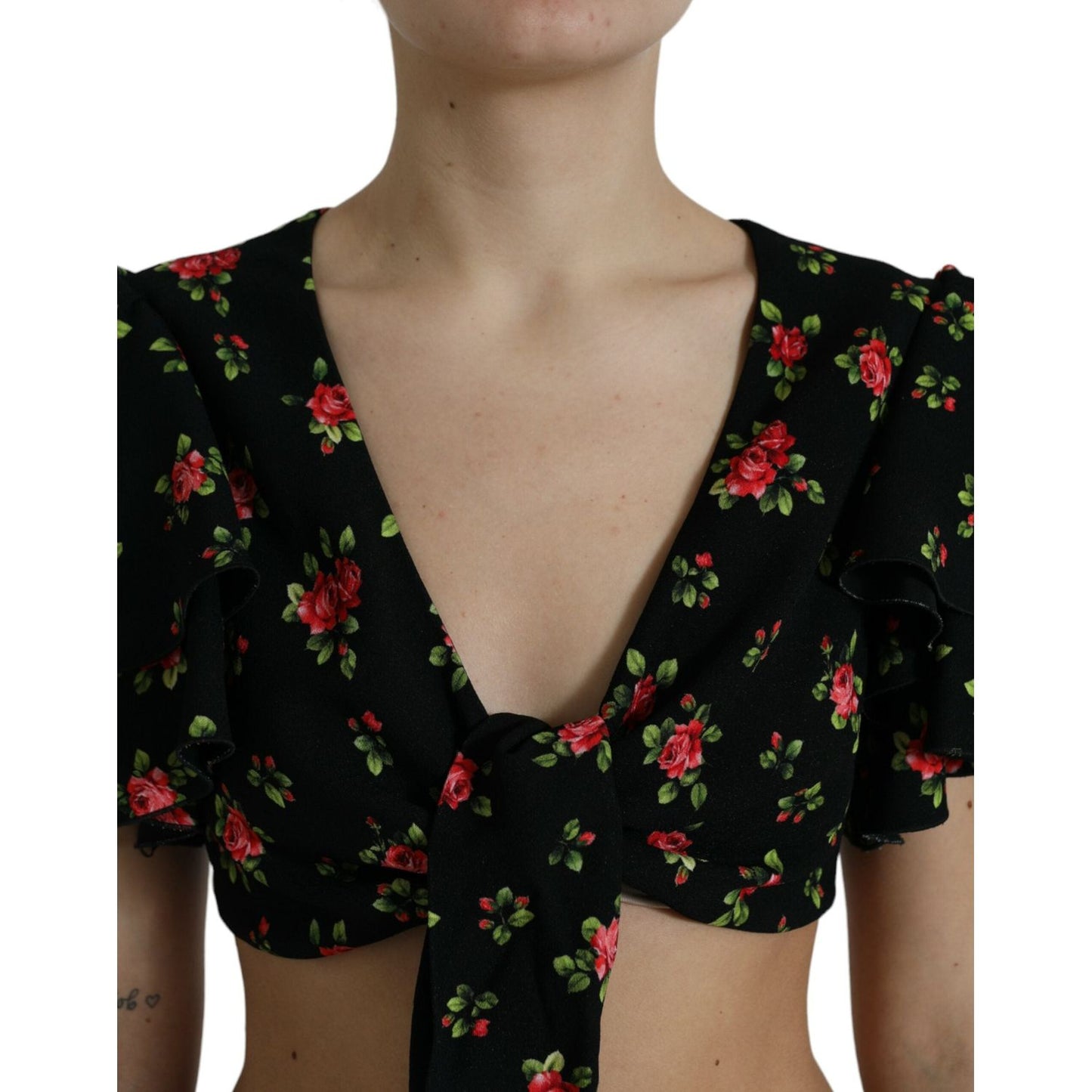 Dolce & Gabbana Floral Print Cropped Top Luxe Fashion Dolce & Gabbana Black