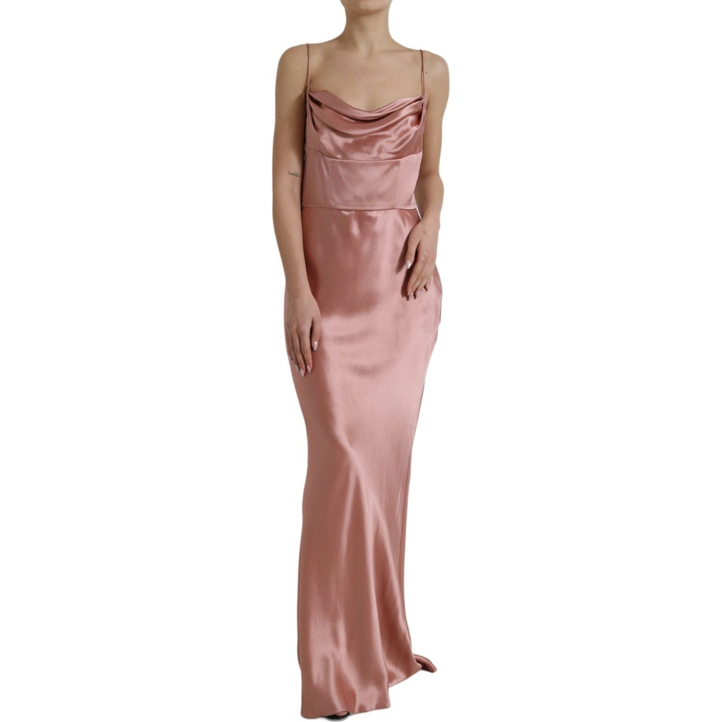 Dolce & Gabbana Elegant Long Silk Gown in Pink Dolce & Gabbana Rosy Brown