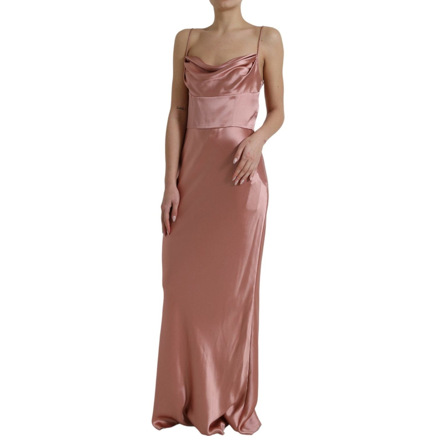 Dolce & Gabbana Elegant Long Silk Gown in Pink Dolce & Gabbana Dim Gray