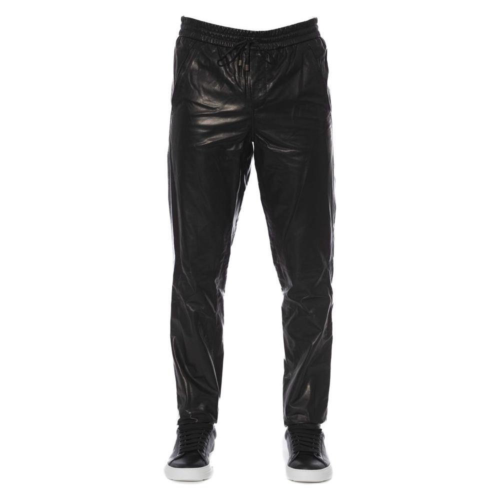 Trussardi Sleek Black Leather Trousers for Men Trussardi Dark Slate Gray