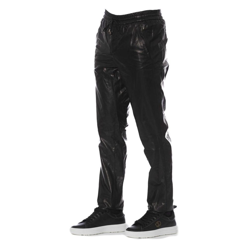 Trussardi Sleek Black Leather Trousers for Men Trussardi Dark Slate Gray