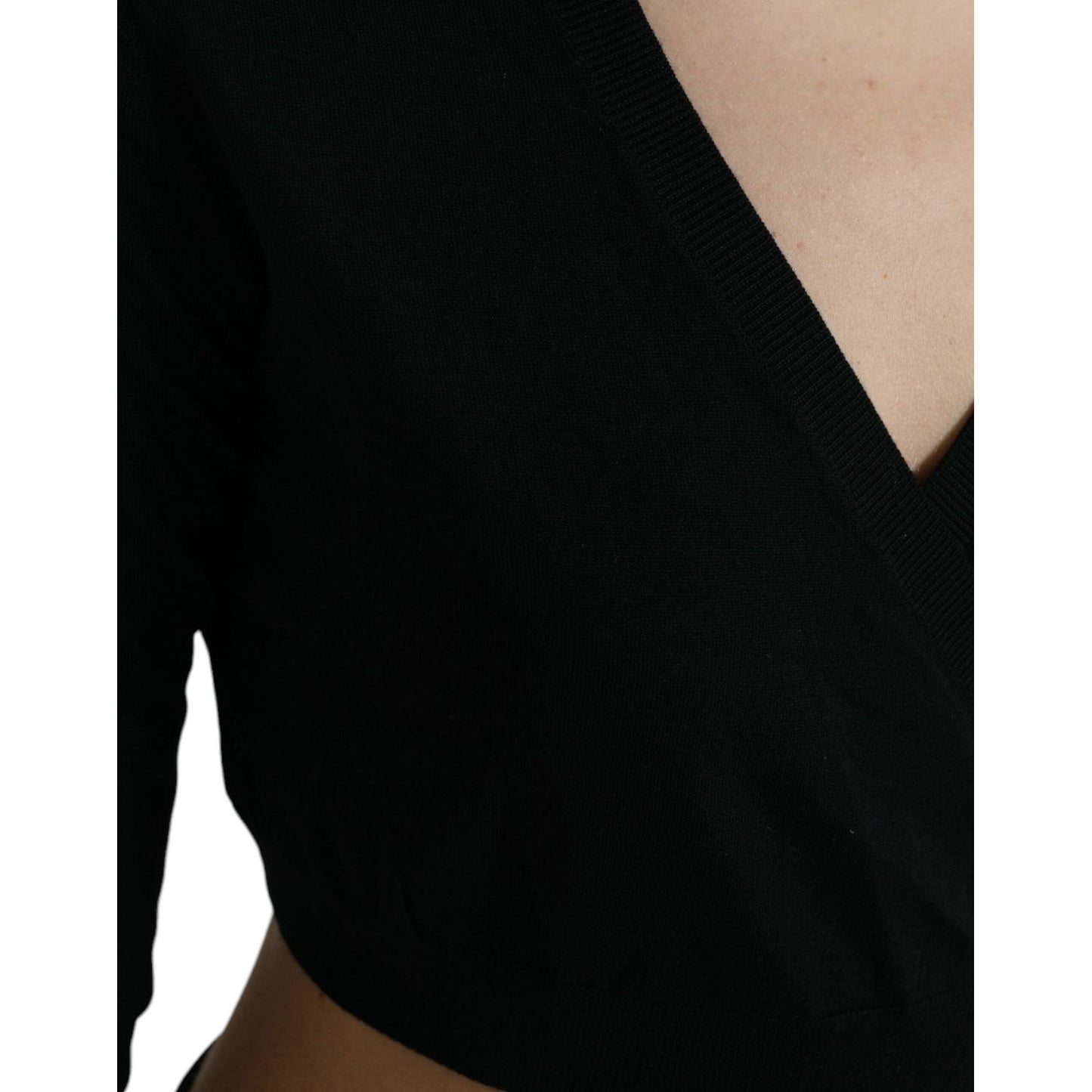 Dolce & Gabbana Elegant Black Virgin Wool Cardigan Sweater Dolce & Gabbana Tan