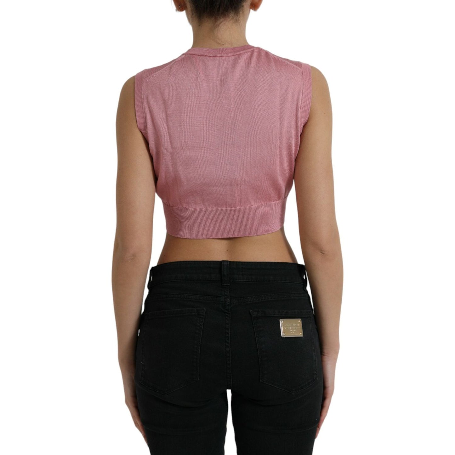 Dolce & Gabbana Elegant Silk Crew Neck Cropped Tank Top Dolce & Gabbana Rosy Brown