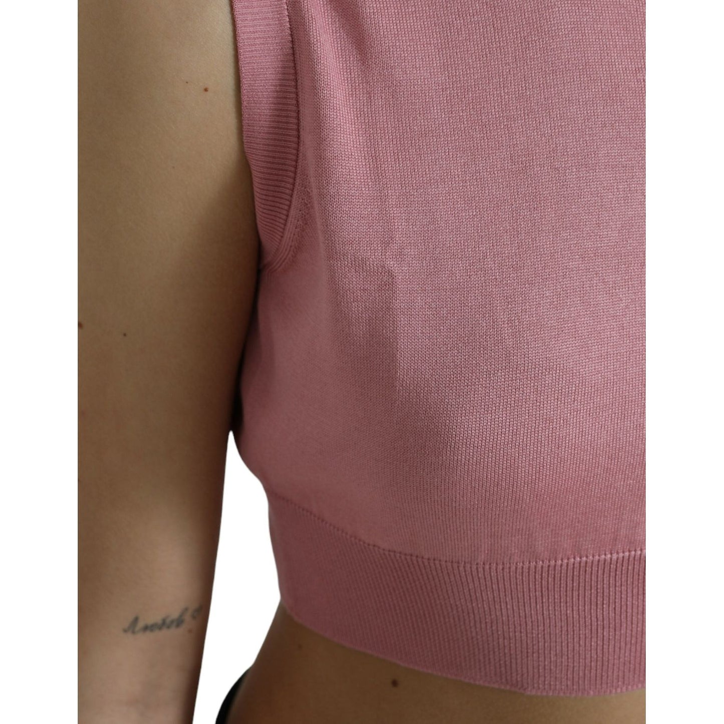 Dolce & Gabbana Elegant Silk Crew Neck Cropped Tank Top Dolce & Gabbana Dim Gray