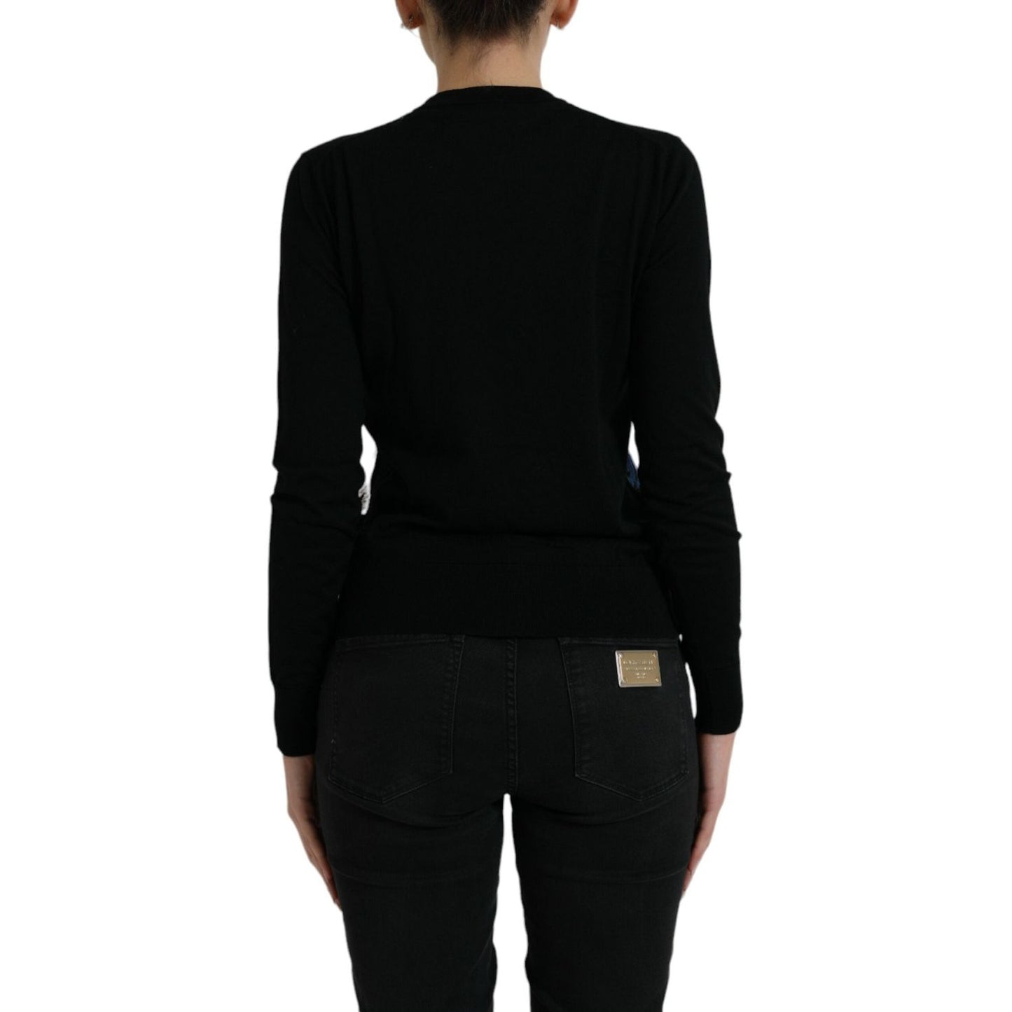 Dolce & Gabbana Elegant Wool Silk Printed Cardigan Sweater Dolce & Gabbana Black