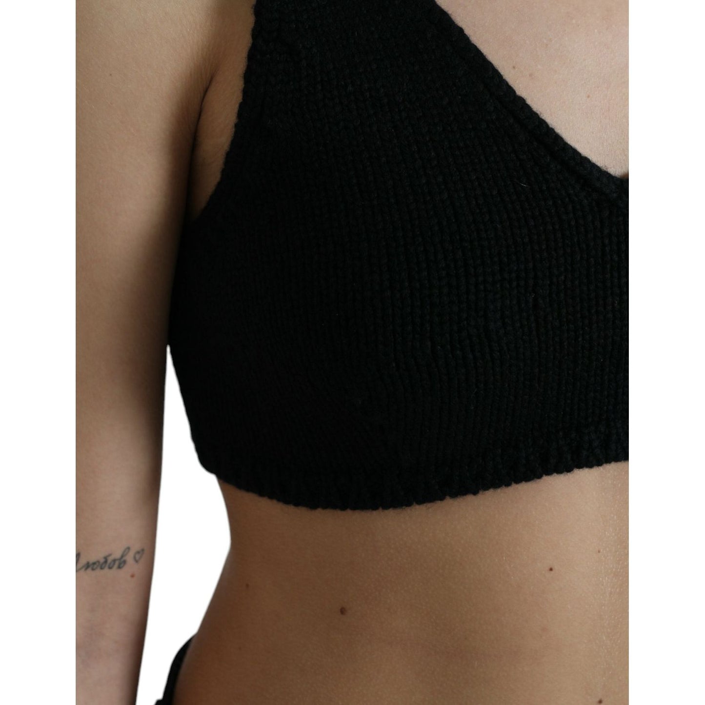 Dolce & Gabbana Elegant Black Cashmere Bustier Crop Top Dolce & Gabbana Black