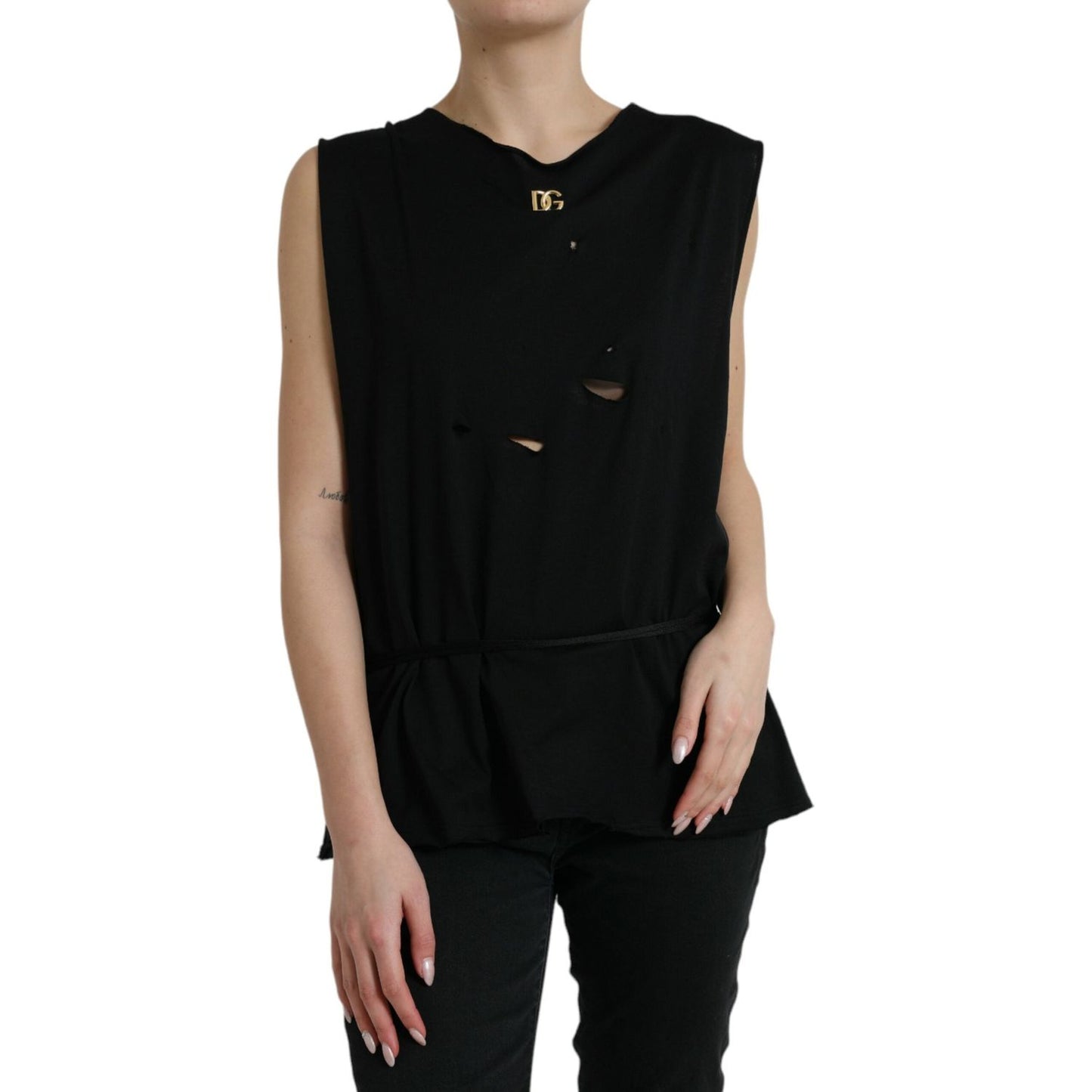 Dolce & Gabbana Elegant Black Round Neck Tank Top Dolce & Gabbana Rosy Brown