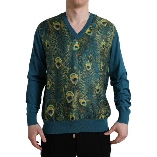Dolce & Gabbana Green Peacock Feather Pullover Sweater