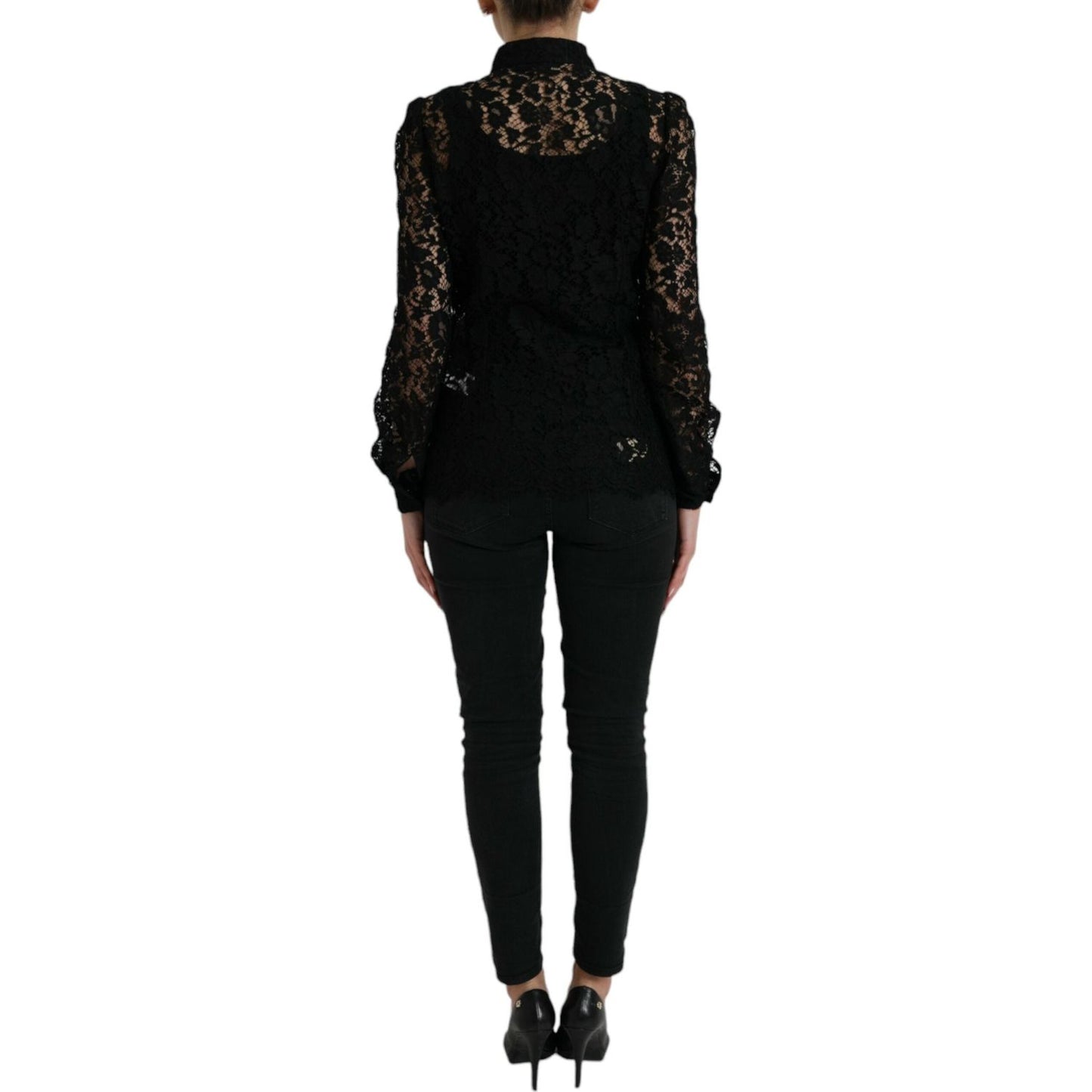Dolce & Gabbana Elegant Floral Lace Blouse Top Dolce & Gabbana Black