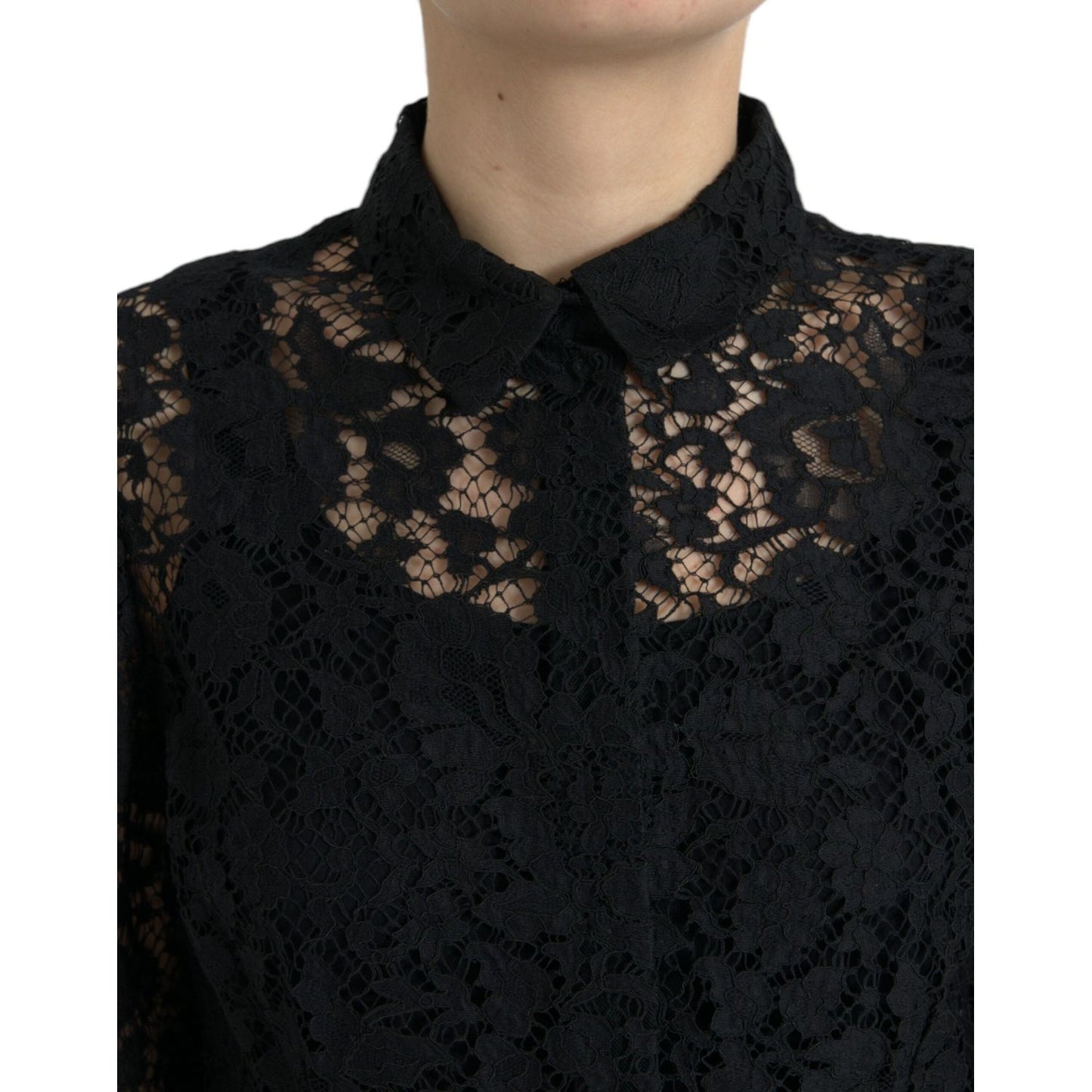 Dolce & Gabbana Elegant Floral Lace Blouse Top Dolce & Gabbana Black